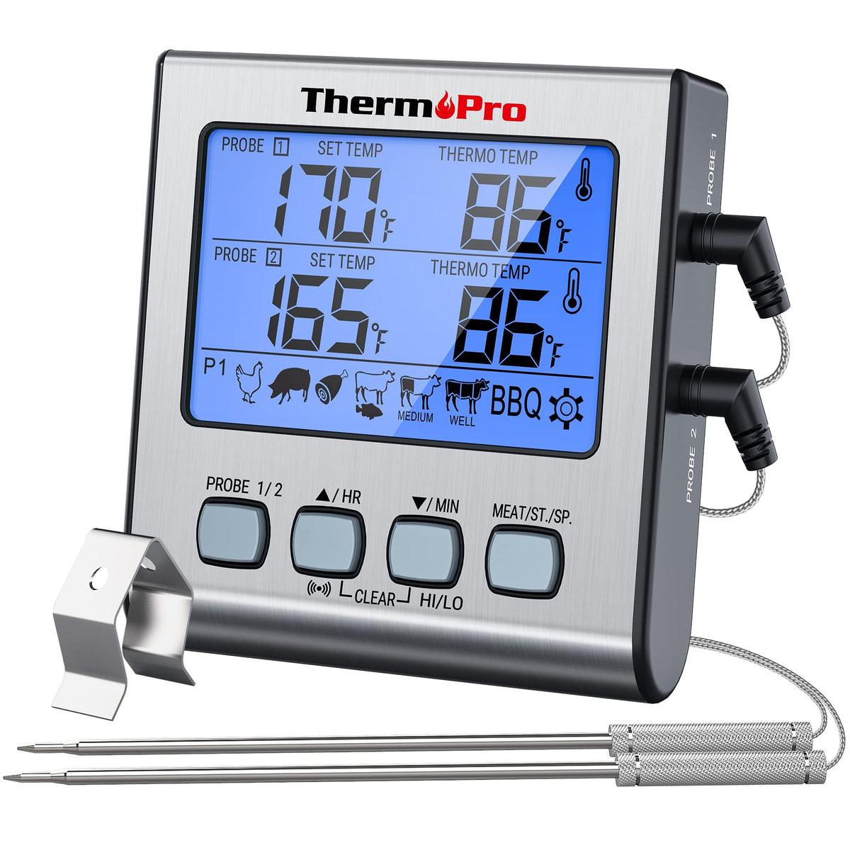 Thermopro Tp-17 Dual Probe Digital Cooking Meat Thermometer Large Lcd Backlight Food Grill Thermometer With Timer Mode For Smoke
