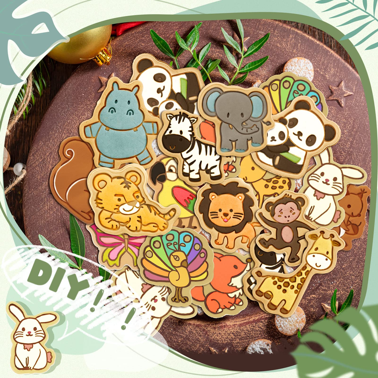 16 Pcs Animal Cookie Cutters With Plunger Stamps Set 3D Animal Shape Cookie Cutters Animal Embossing Cutter For Biscuit Fondant