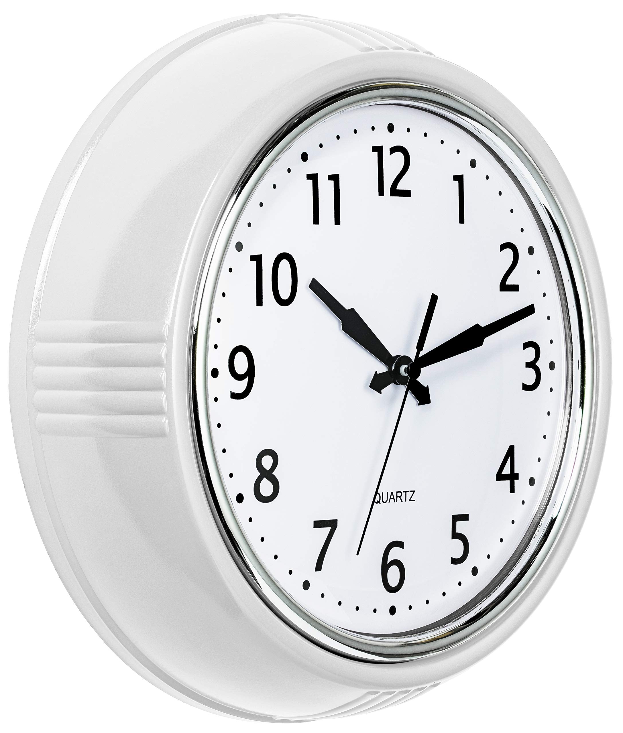 Bernhard Products Retro Wall Clock 12 Inch White Kitchen 50S Vintage Design Round Silent Non-Ticking Quality Quartz Clock For H