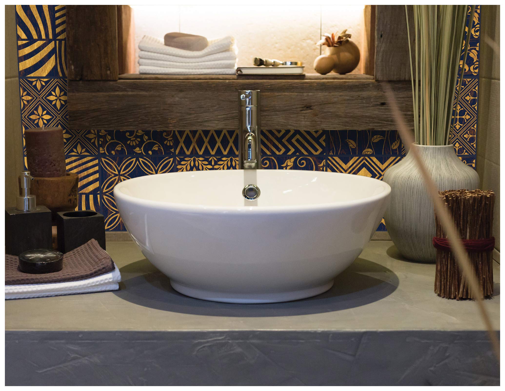 The Nisha 24 PC Pack (4 X 4) Art Eclectic Peel and Stick Wall Sticky Backsplash Vinyl Waterproof Removable Tile Sticker Decals for Bathroom & Kitchen  4x4 Inch  Toscana 1253
