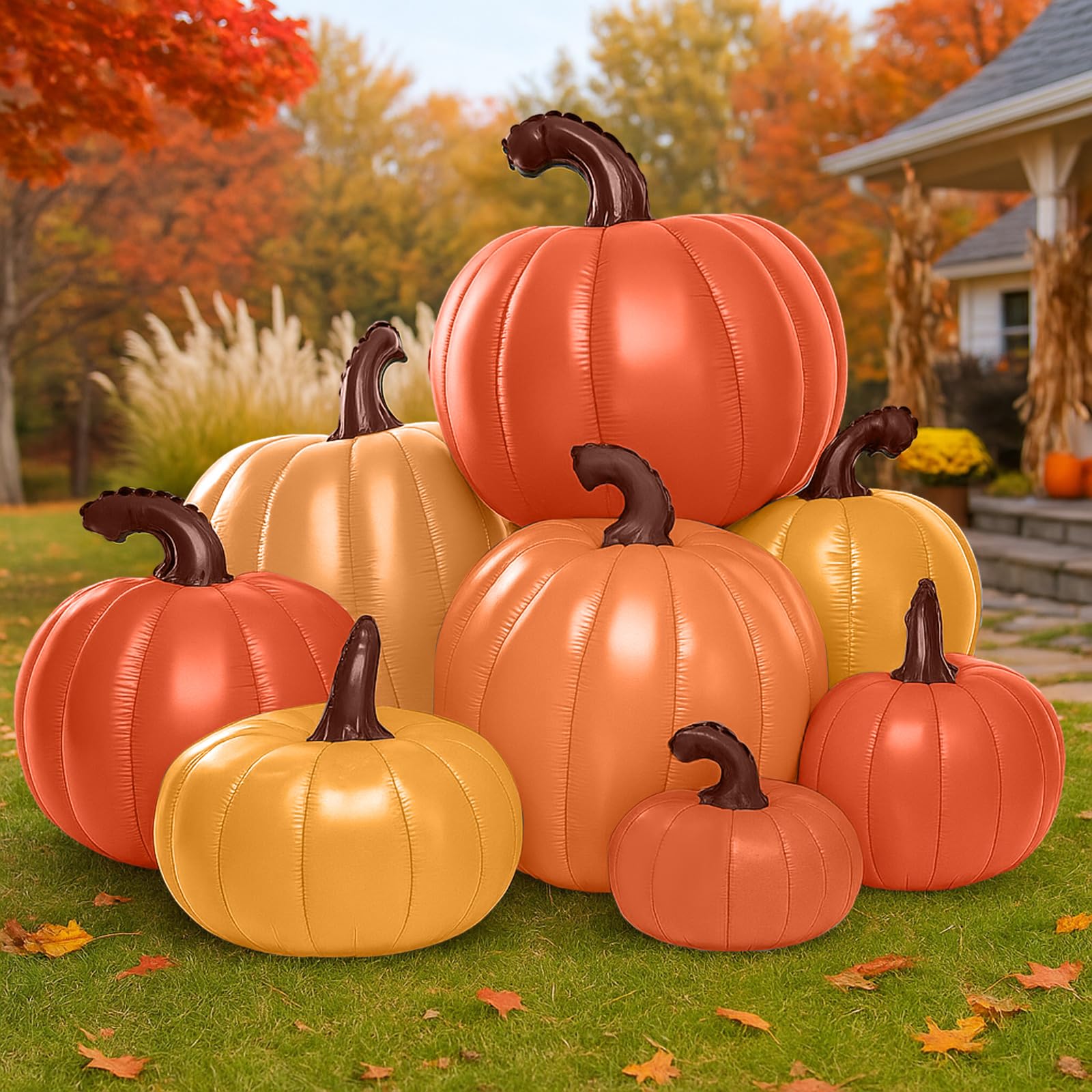 Leyndo 6 ft Tall Fall Pumpkin Inflatable Decorations with Build-in LEDs Fall Harvest Stacked Pumpkin Blow up Outdoor Inflatable