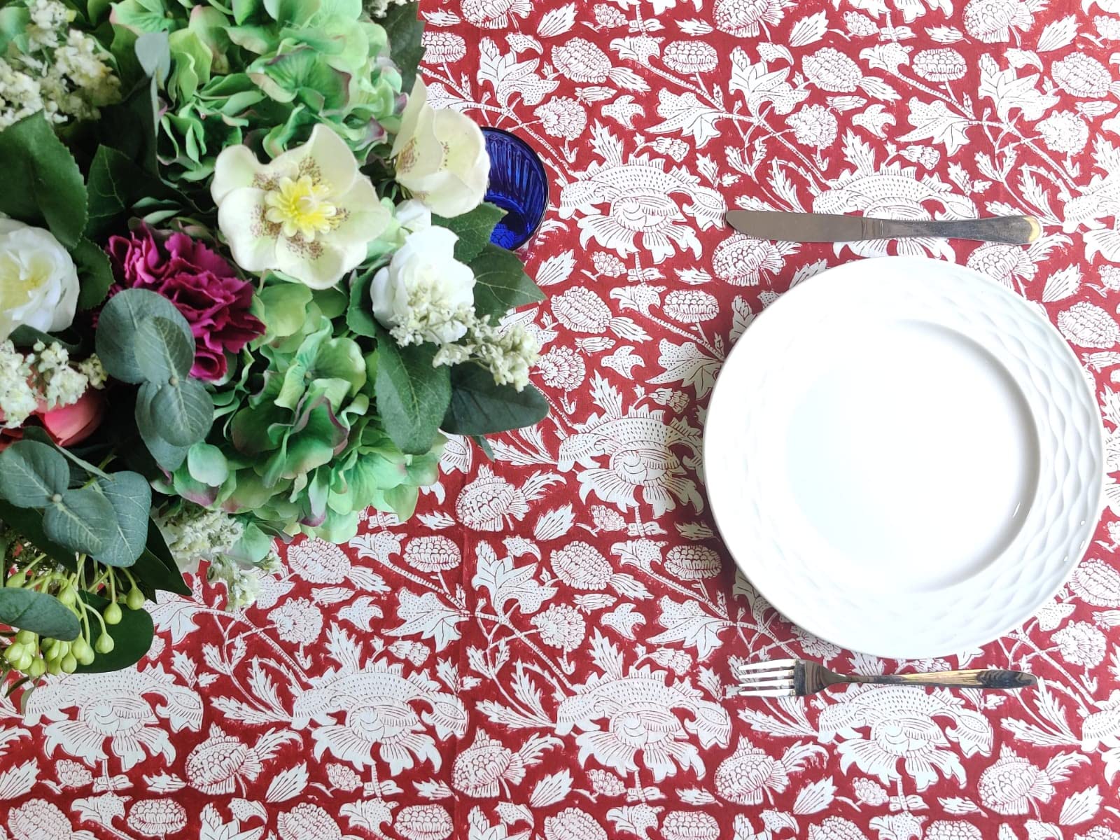 ATOSII Meraki Red 100% Cotton Tablecloth, Handblock Print Square Table Cover for Kitchen Dining I Tabletop Linen I Parties, Than