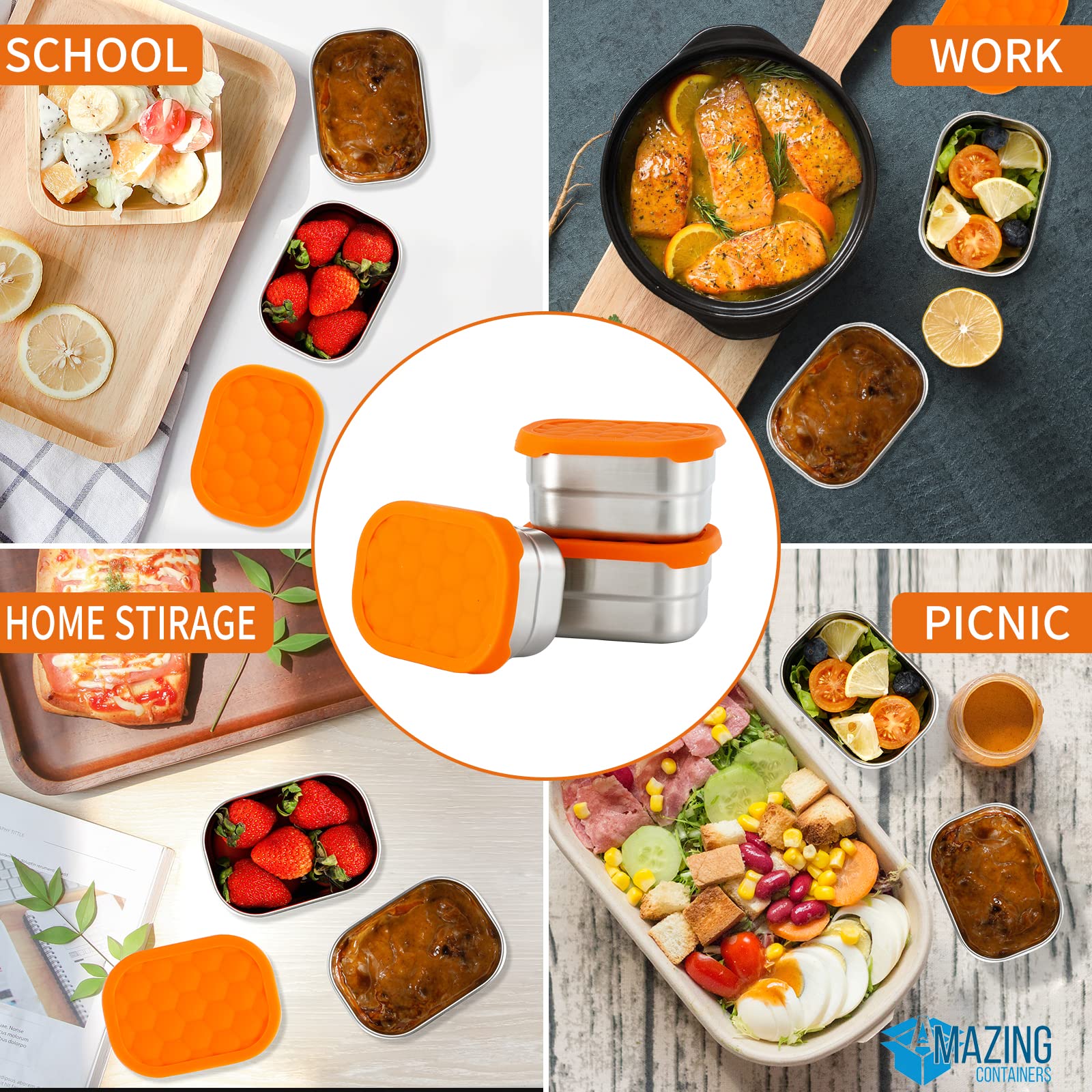 Stainless Steel Snack Containers For Kids|Easy Open Leak Proof, Small Food Containers With Silicone Lids|Perfect Metal Toddler L