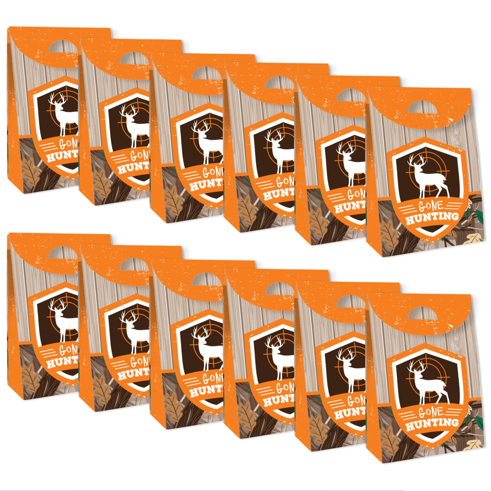 Big Dot Of Happiness Gone Hunting - Deer Hunting Camo Baby Shower Or Birthday Gift Favor Bag - Party Goodie Boxes - Set Of 12