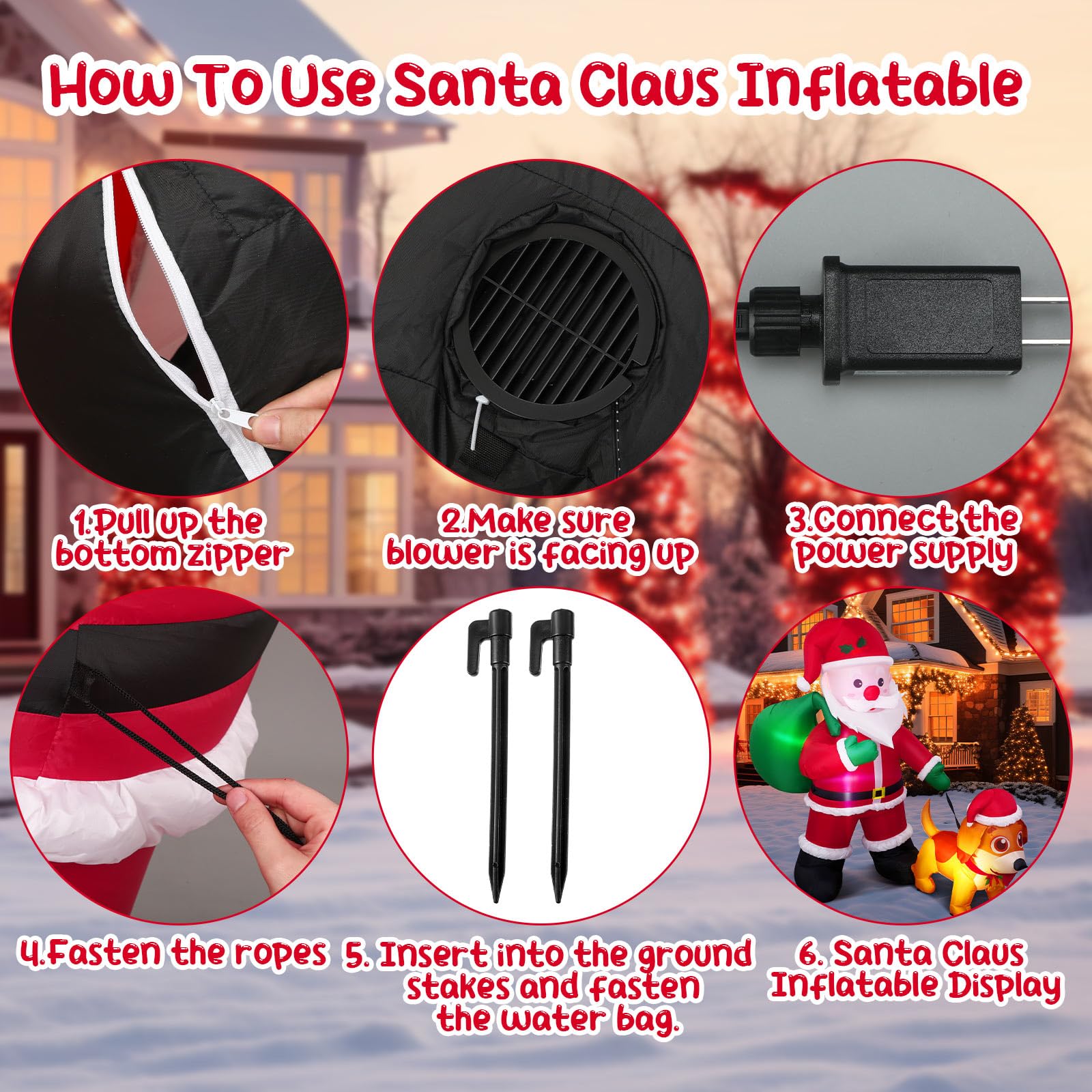 Leyndo 6 FT Christmas Inflatable Santa Claus Outdoor with a Gift Bag and a Dog Blow Up Decoration with LED Lights Cute Xmas for