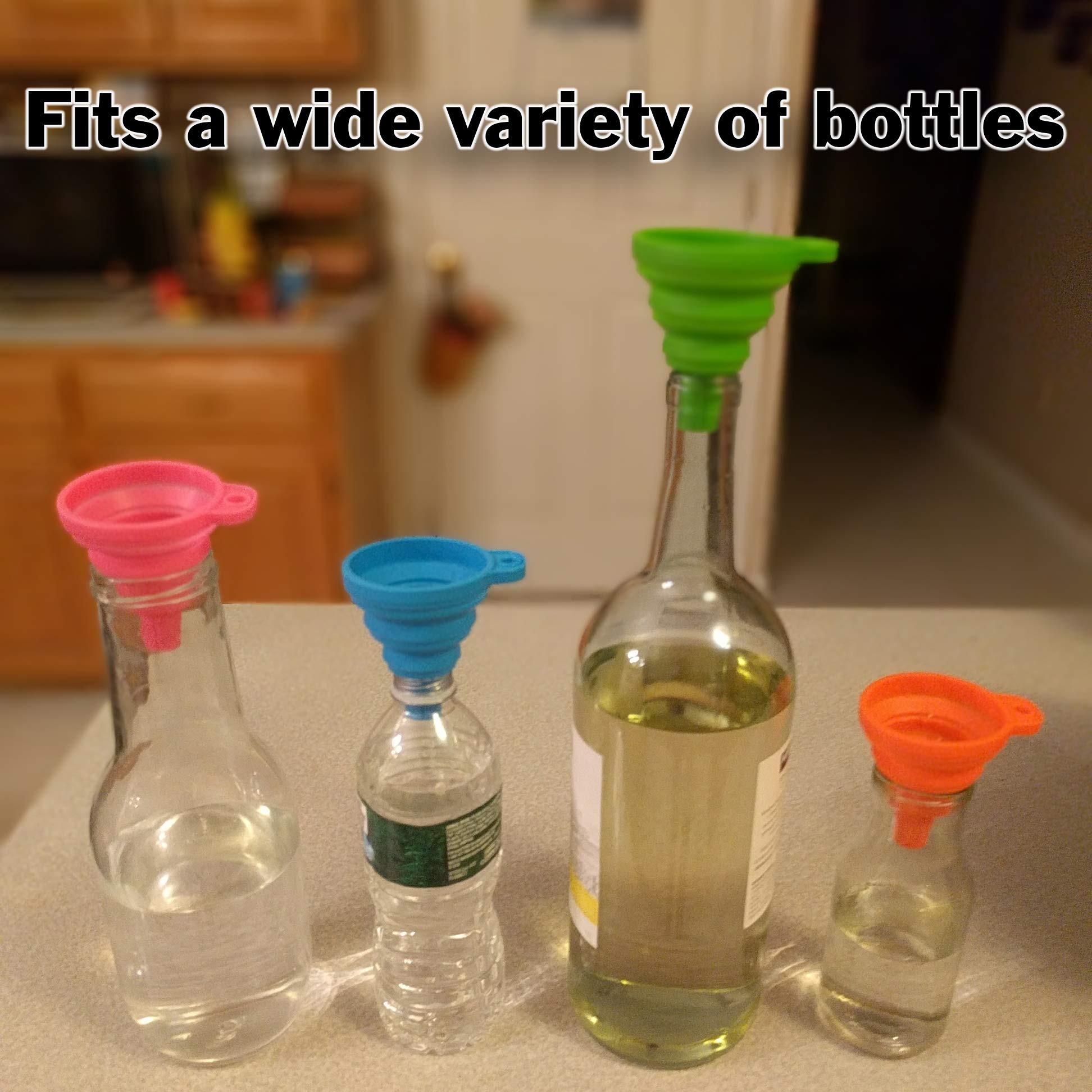 4 Pack Collapsible Silicone Funnels - Reusable, For Refilling Water Bottles, Soap Dispensers, Liquids By Ex Electronix Express