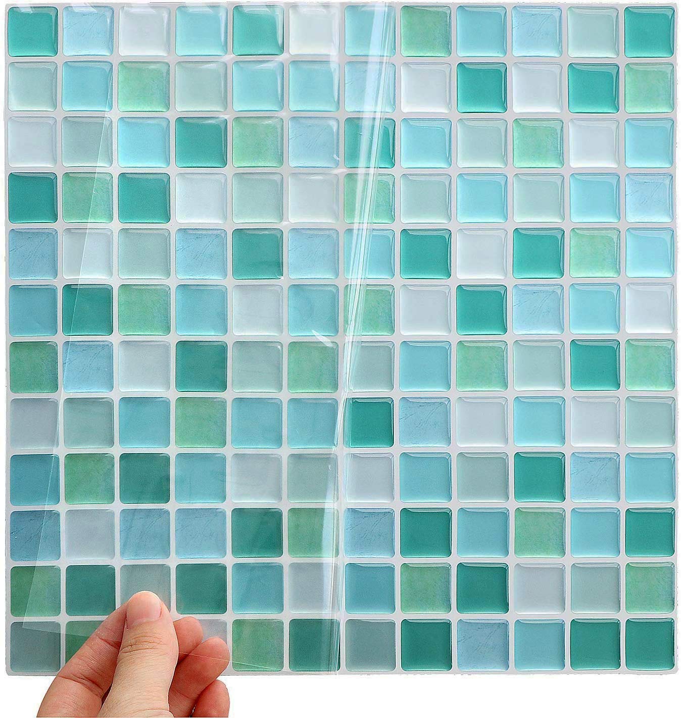 Vancore 3D Mosaic Sticker Peel And Stick Tile Backsplash Wall Paper For Home Kitchen, Pack Of 4, Light Blue