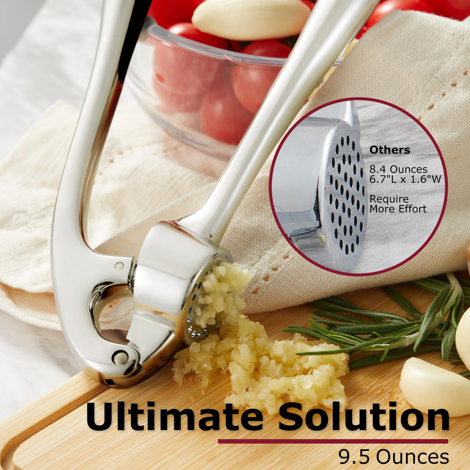 Kitessensu High Effective Garlic Press With Studs, Heavy Duty Garlic Mincer, Easy To Squeeze And Clean, Rust Proof & Dishwasher