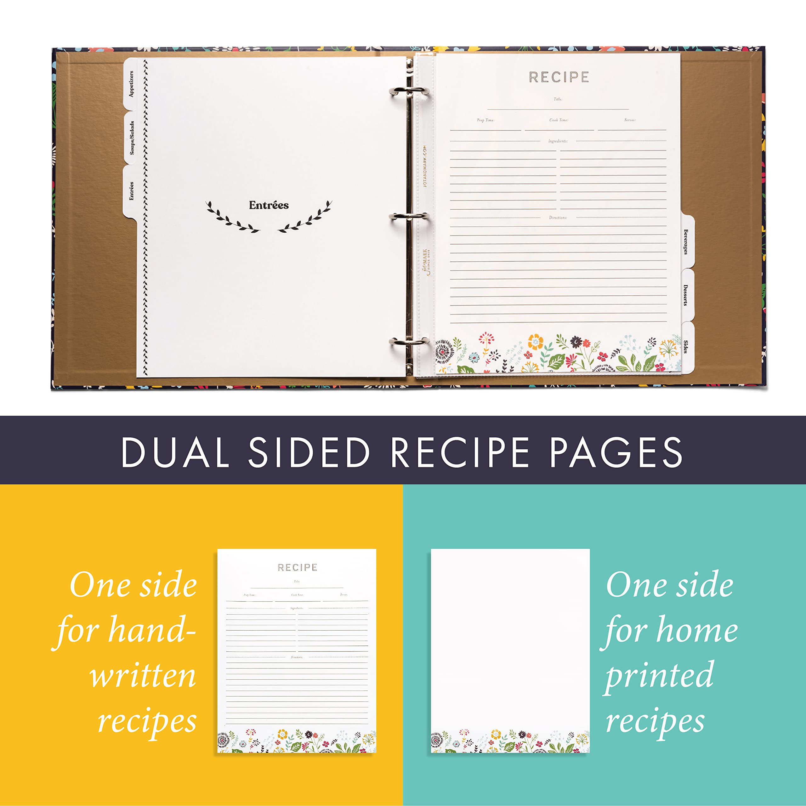 Jot & Mark Recipe 3 Ring Binder 8.5X11 | Full-Page With Clear Protective Sleeves To Write In Your Own Recipes And Color Printing
