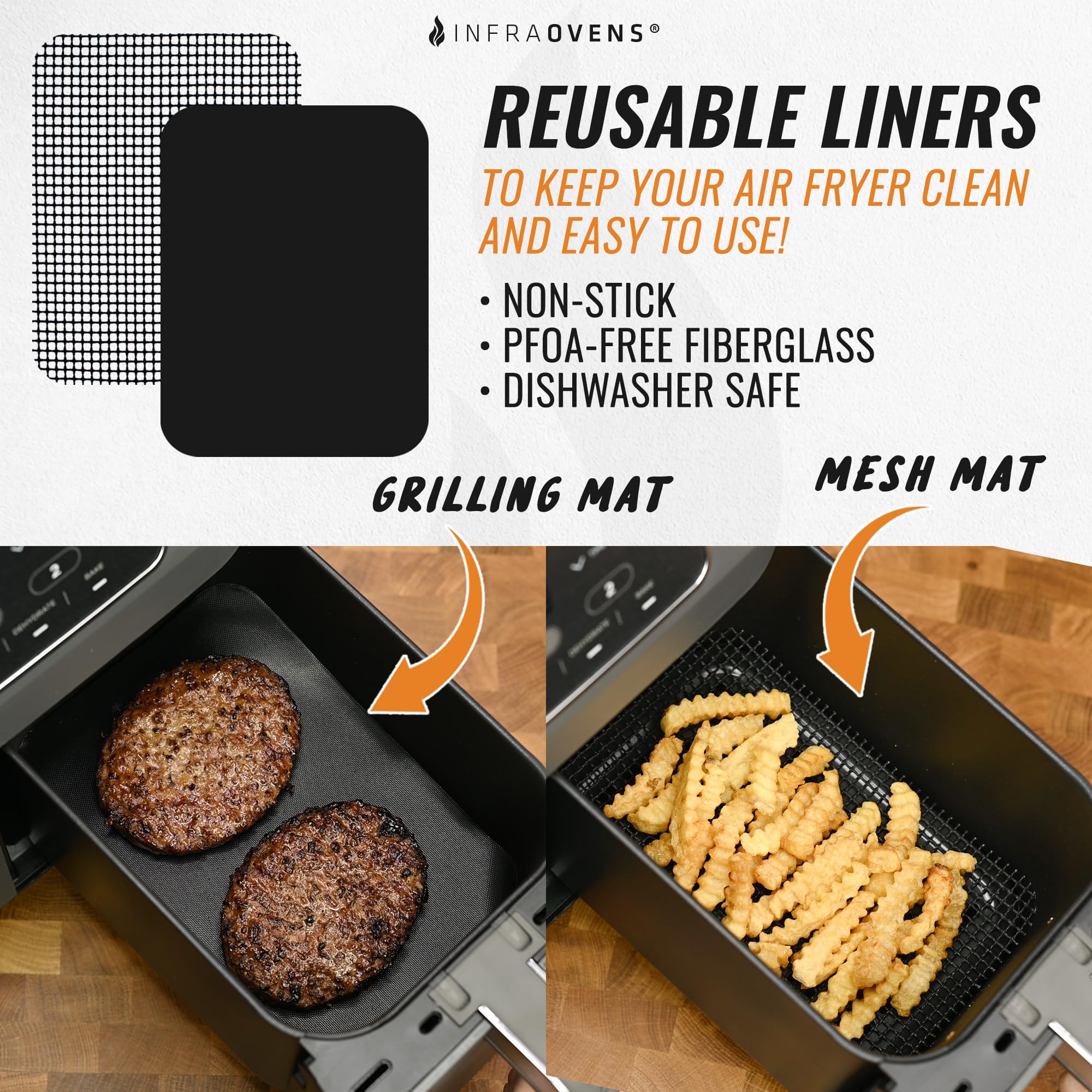 Accessories For Ninja Air Fryer 2 Basket 8 Qt Dz201 & 10 Qt Dz401, Reusable Sheets Liners And Rack For Foodi Dual Zone Double Ai