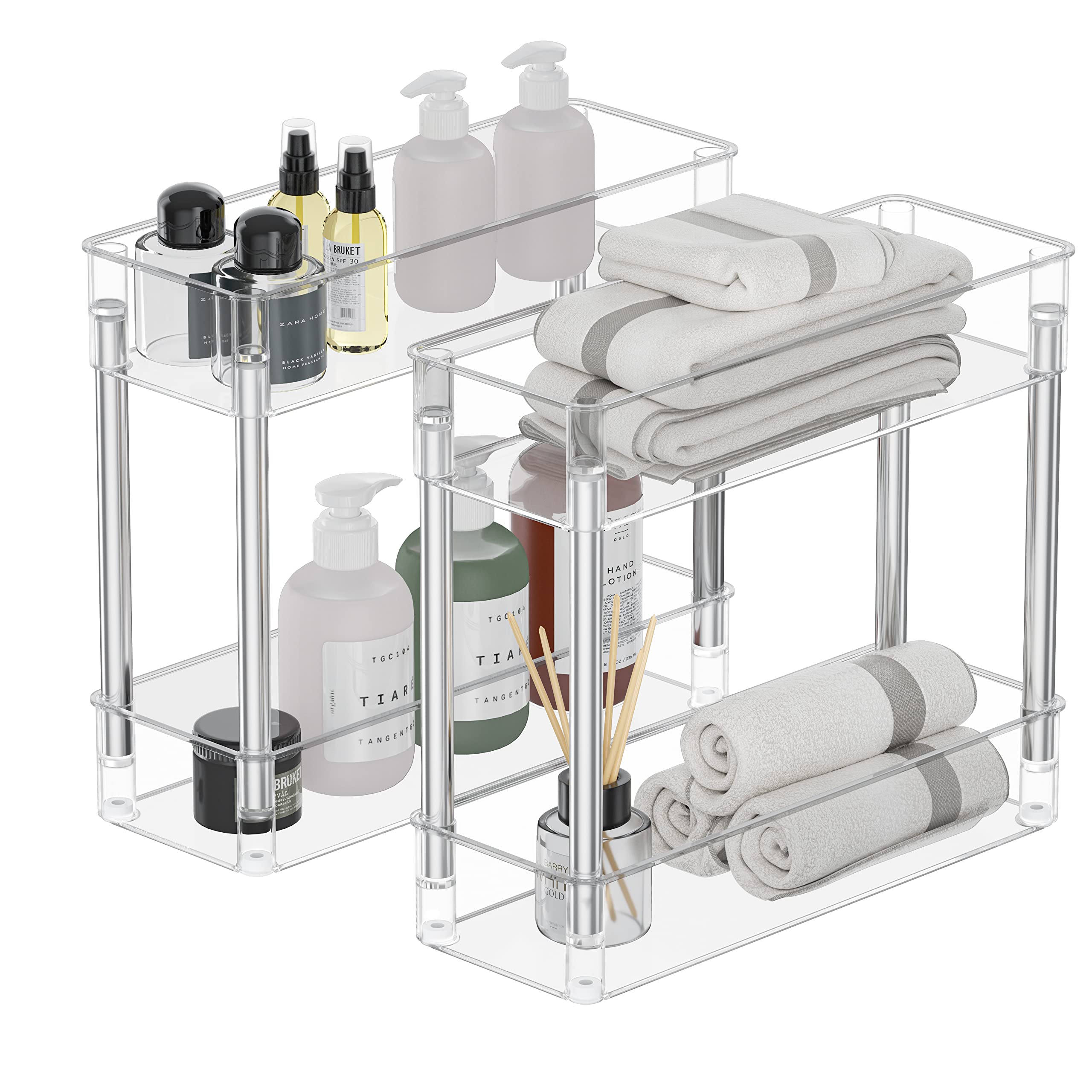 Tesoin Under Sink Organizers And Storage,4 Tier Clear Movable Slim Rolling Storage Cart Bathroom Organizer Under Cabinet Storage