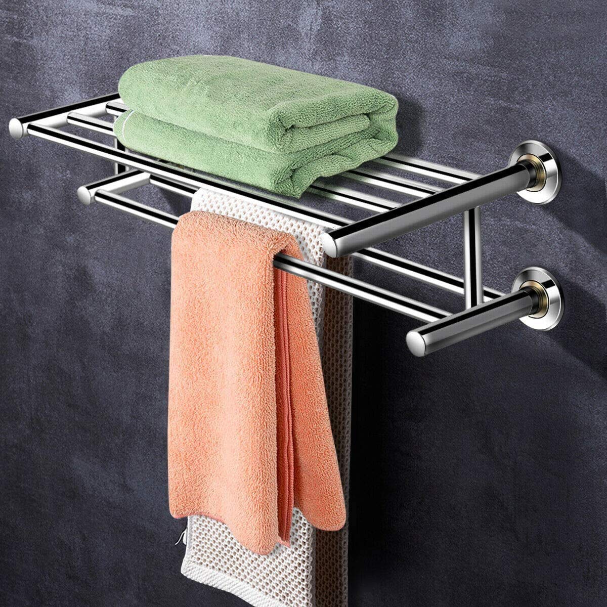 Alfaview 24'' Towel Rack, Stainless Steel Metal Towel Bar, Wall-Mounted Towel Holder Organizer Towel Shelf Storage Rail For Bath