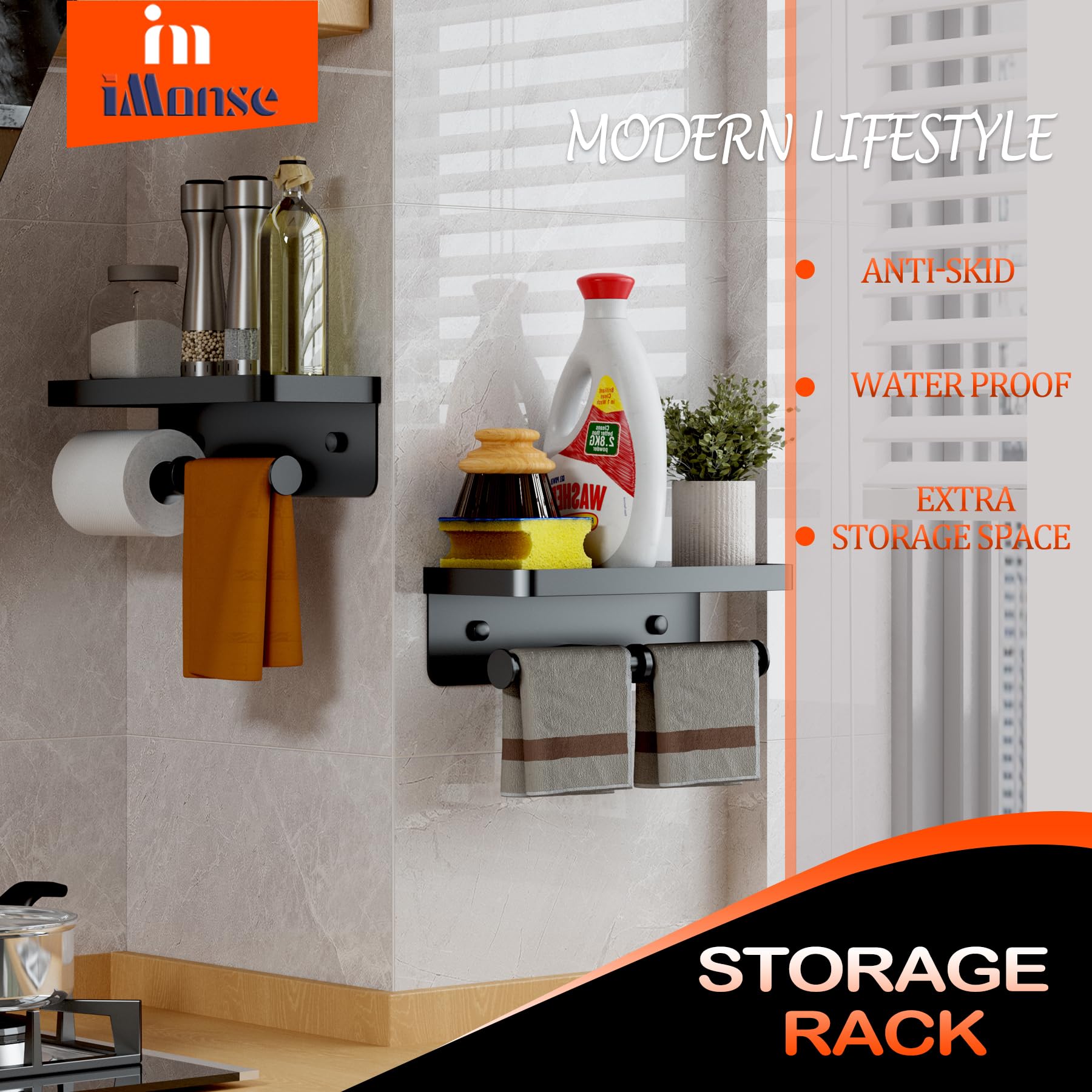 Double Toilet Paper Holder With Shelf, Imonse Paper Towel Holder Wall Mount,Tissue Roll Holder For Bathroom Kitchen Rv, Double T