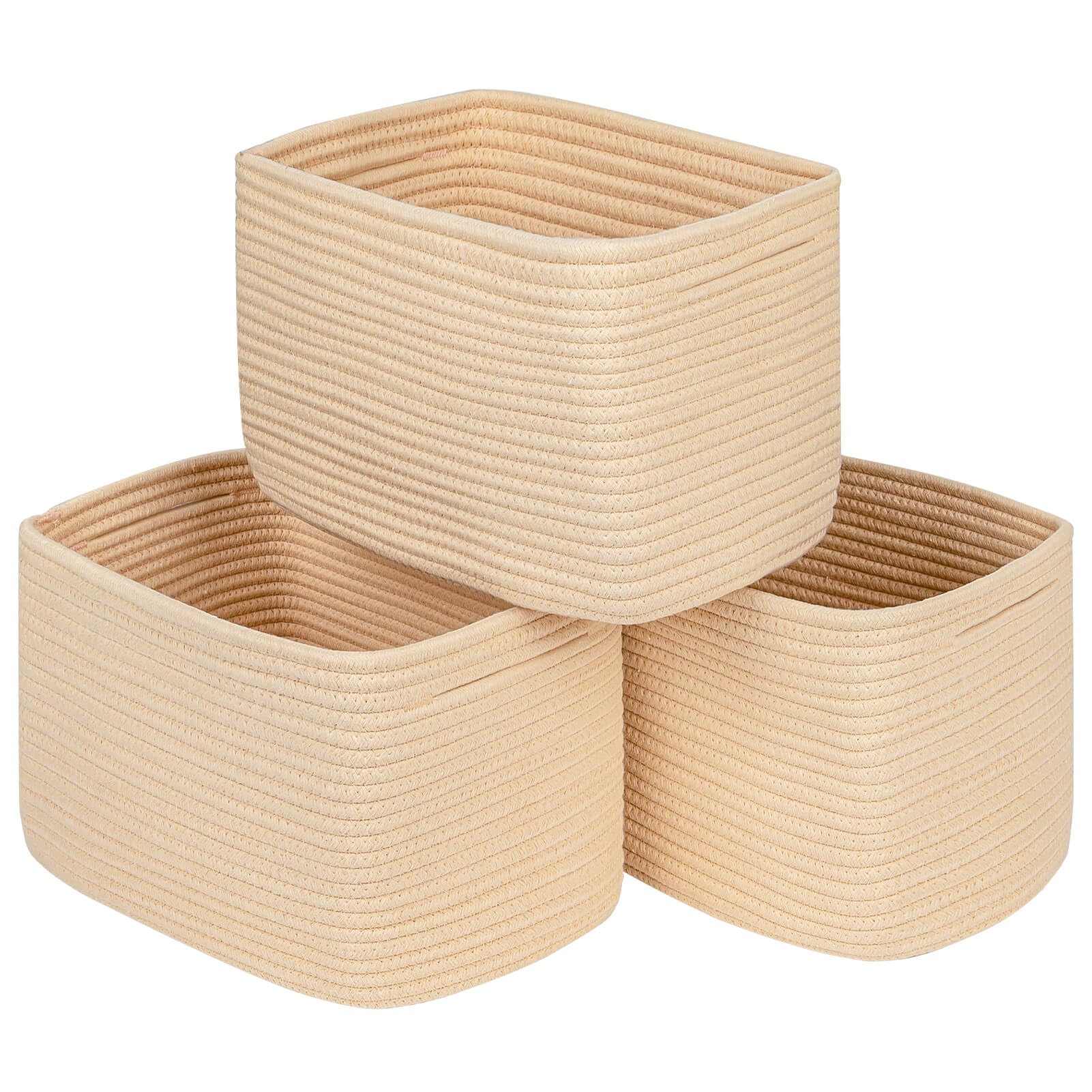 Kriitools Square Storage Cube Bins Shelf Organizer Baskets,Woven Cube Storage Bins For Baby Nursery,Skin-Friendly Woven Rope Bas