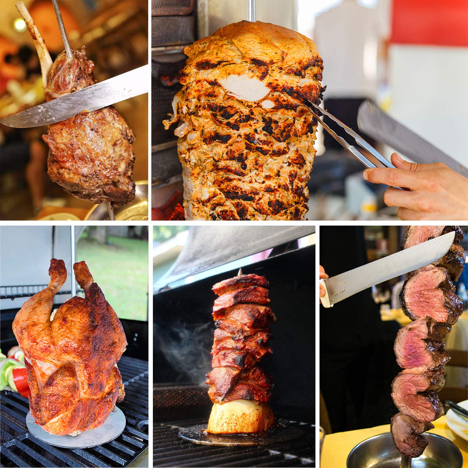 Vertical Skewer Grill - Stainless Removable Vertical Brazilian Barbecue Grilling Rack Meat Spit - Perfect For Steak, Whole Chick