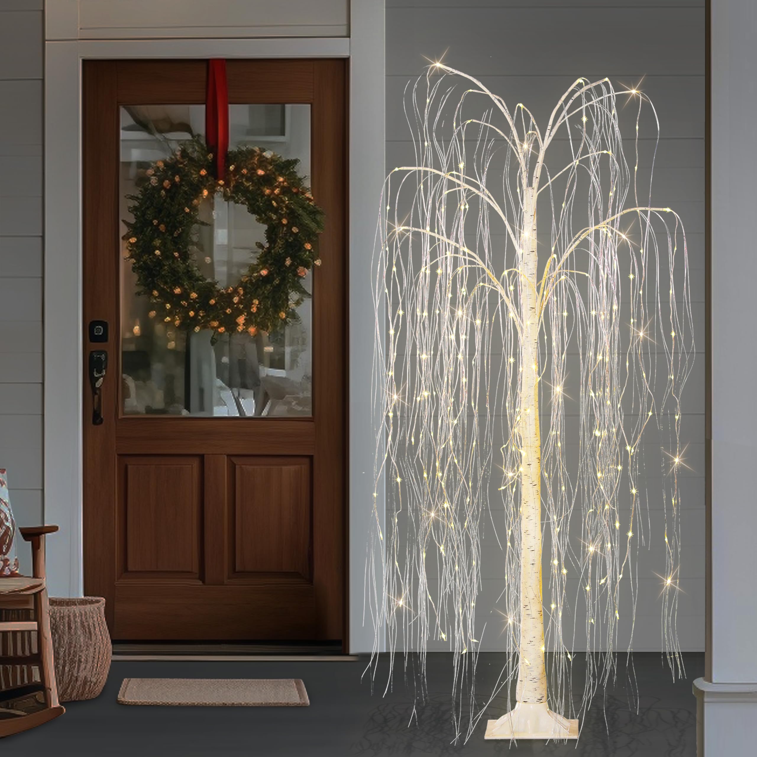 5 ft Pre- Lit Outdoor Willow Tree with 240 Warm White Multi Function LED Lights