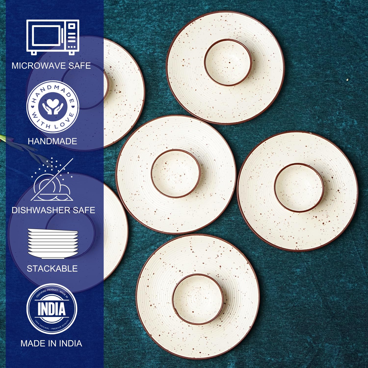 Yourowndcor Sophisticated Ceramic Floral Dinnerware Collection Set Of 12 Pieces (6 Plates 10.6 Inch, 6 Bowls/Katori 4.3 Inch) |