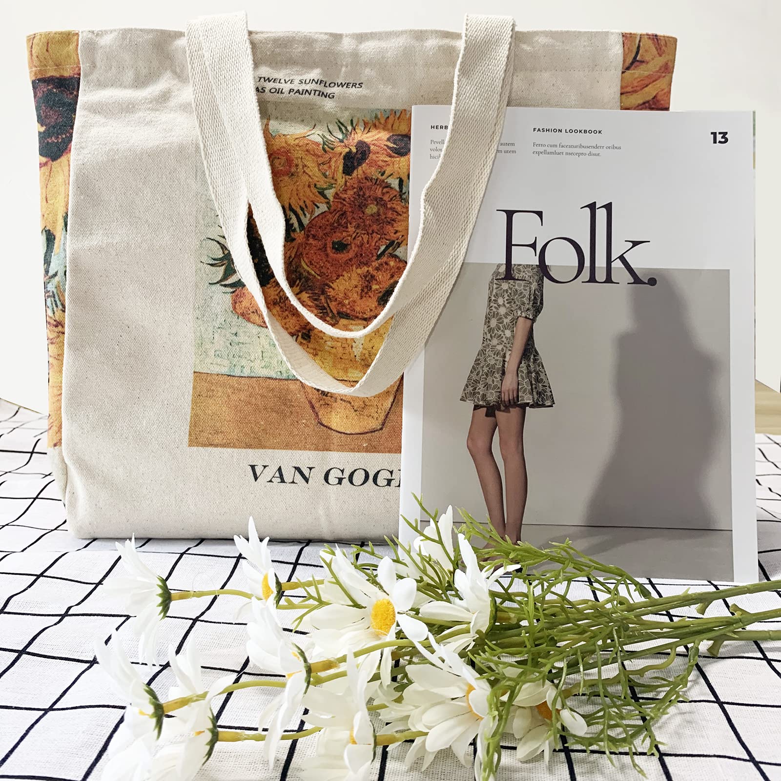 BROADREAM Canvas Tote Bag Aesthetic - Zippered Tote Bag with Interior Pocket by Shoulder Tote Bags for Women Shopping School