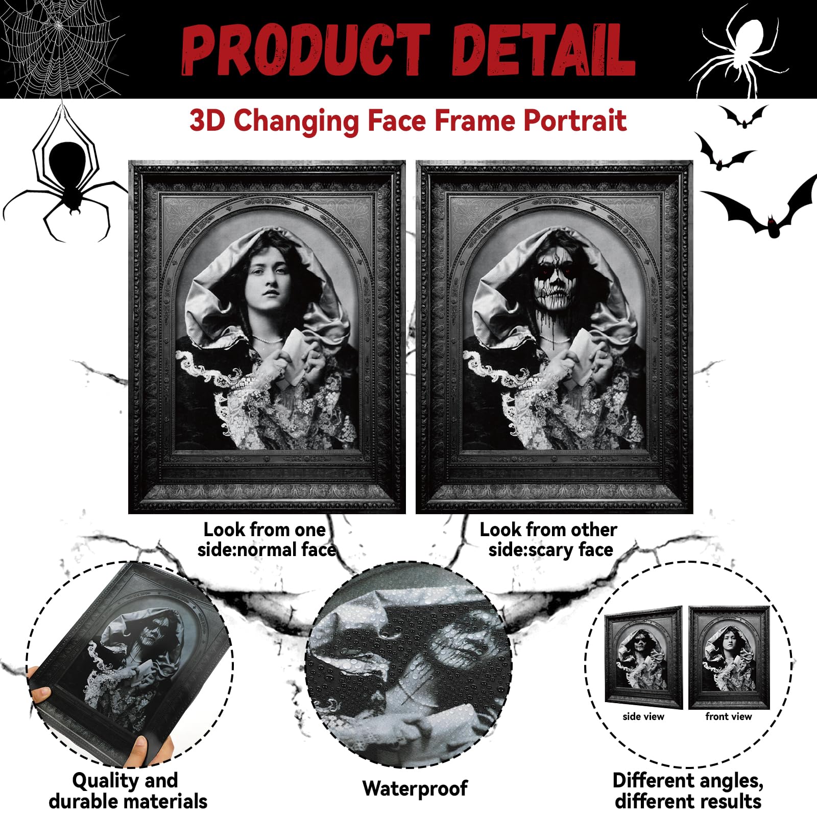 10 Pcs Halloween 3D Changing Face Moving Picture Gothic Mansion Portrait Moving Horror Scary Pictures Halloween Portraits Poster