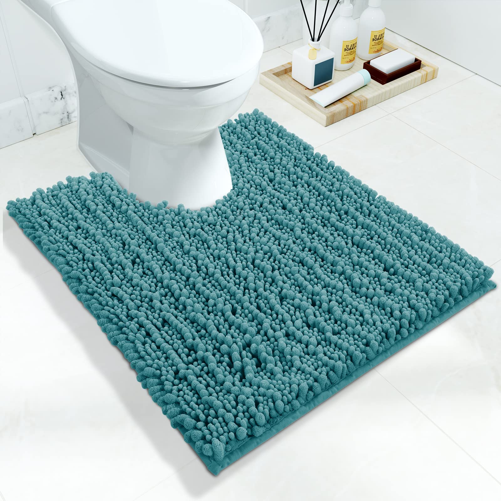 Yimobra Luxury Shaggy Toilet Bath Mat U-Shaped Contour Rugs For Bathroom, Soft, Maximum Absorbent, Dry Quickly, Non-Slip, Machin
