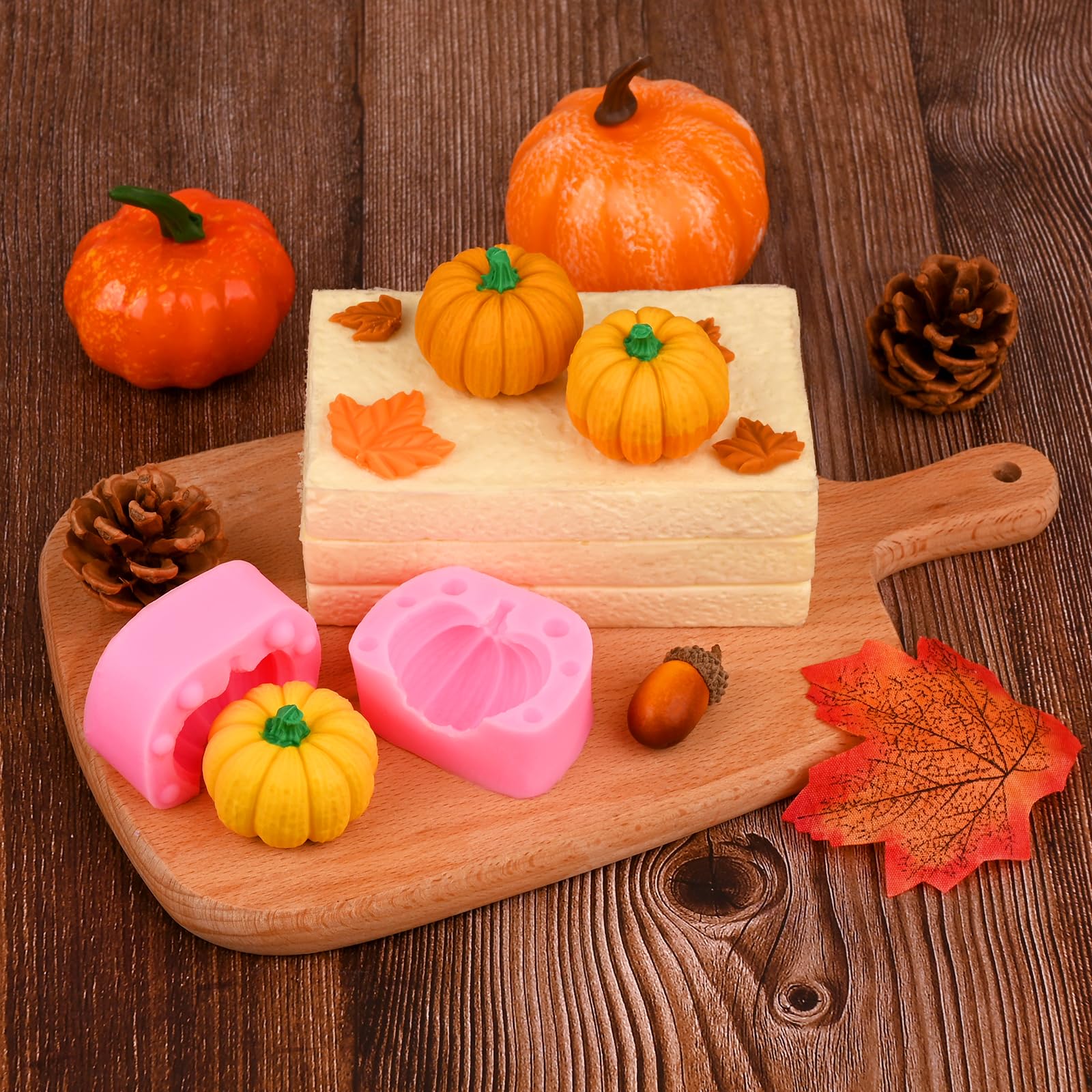 Actvty 3D Pumpkin Silicone Molds, 6 Pcs Half a Pumpkin Chocolate Candy Fondant Mold for Halloween Thanksgiving Fall Baking, Cake