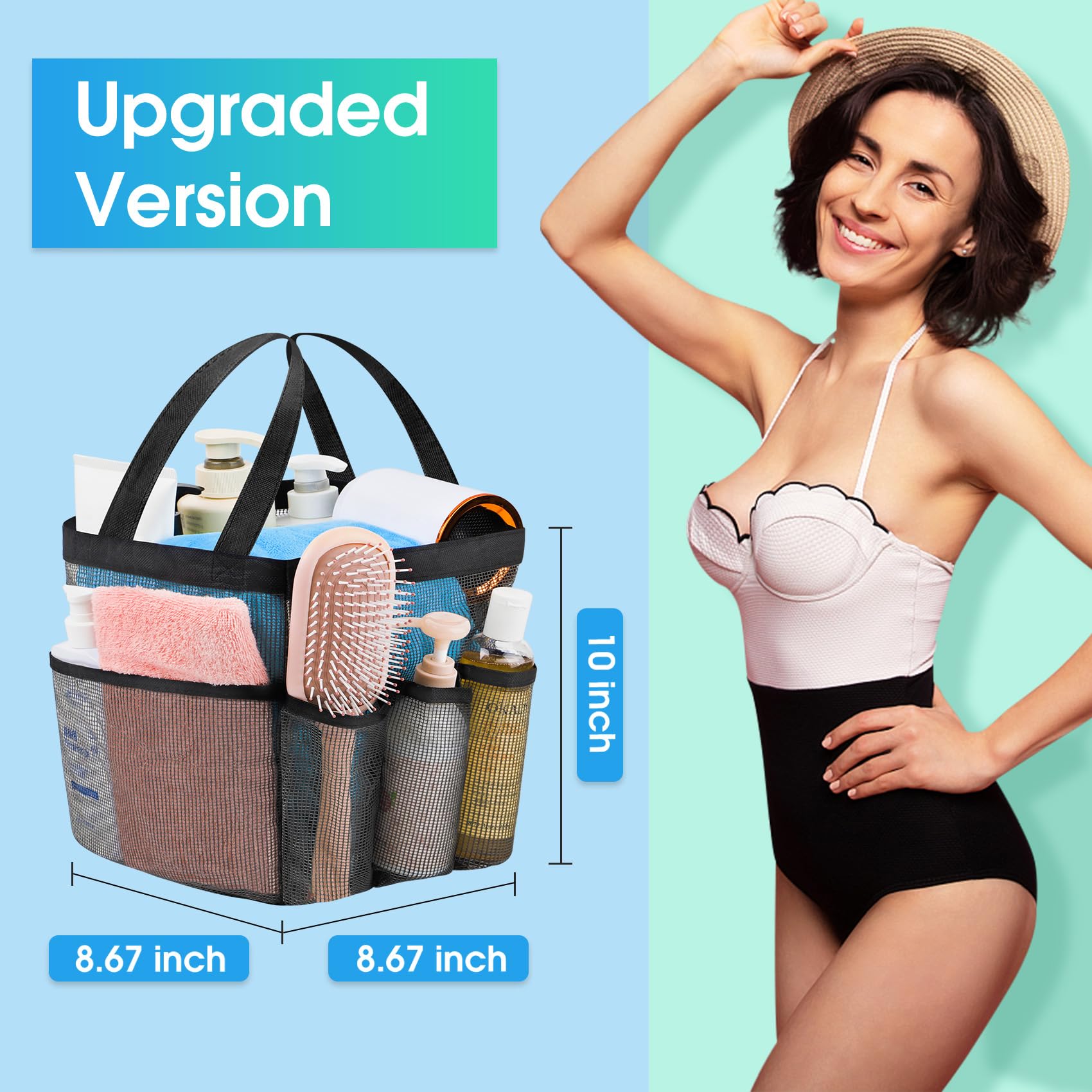 Attmu Mesh Shower Caddy Portable For College Dorm Room Essentials With 8 Pockets, Hanging Shower Caddy Dorm Basket, Quick Dry Sh