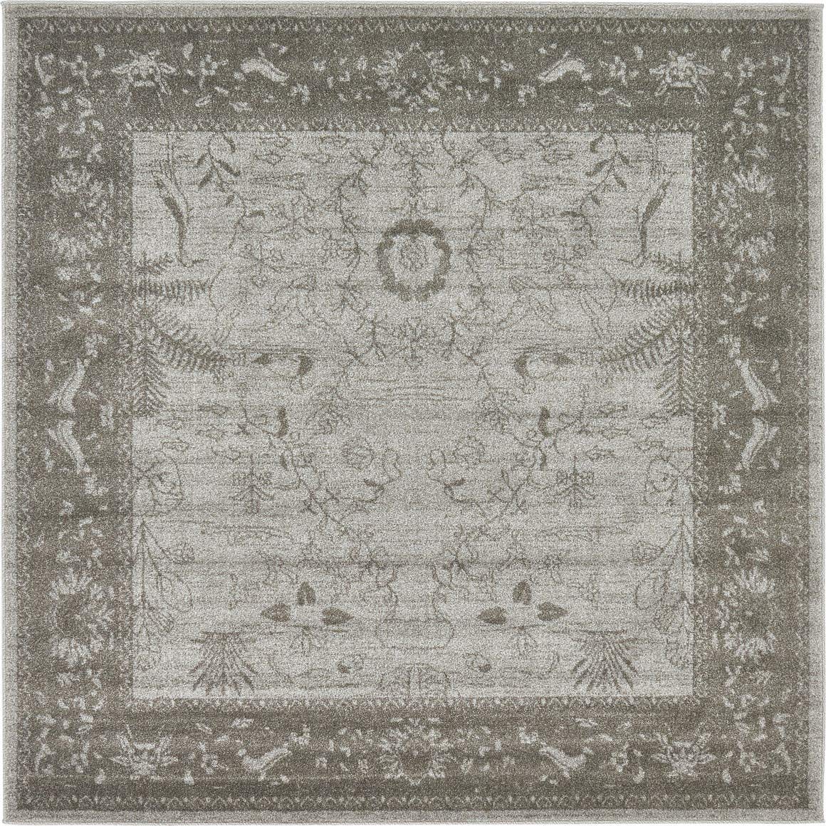 Unique Loom La Jolla Collection Farmhouse, Contemporary, Botanical, Traditional, Vintage Area Rug, 6 0 x 6 0, Light Gray/Dark 