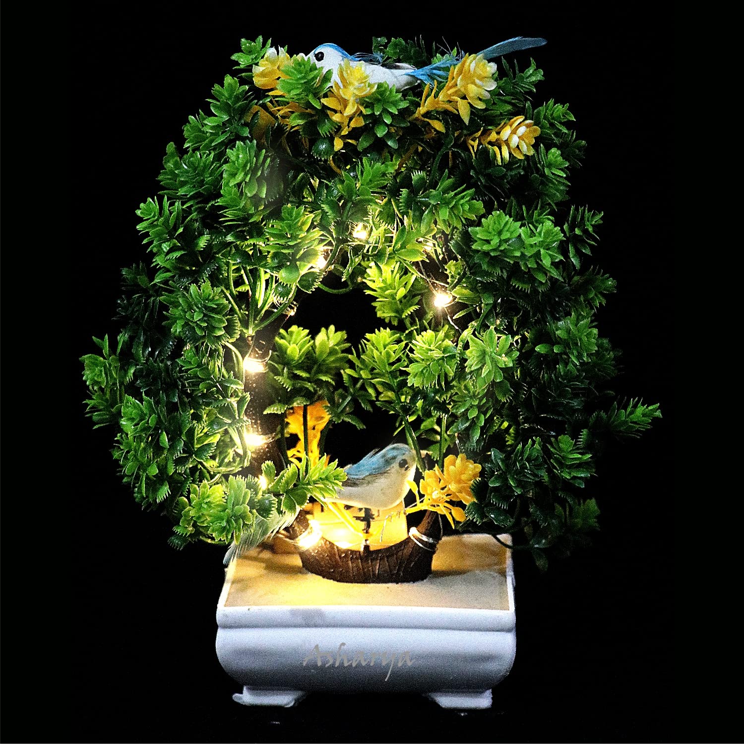 Asharya Artificial Plants for Indoor Decor | Greenery Tabletop Centerpieces for Office Room Decoration, Realistic and Cute Desk 