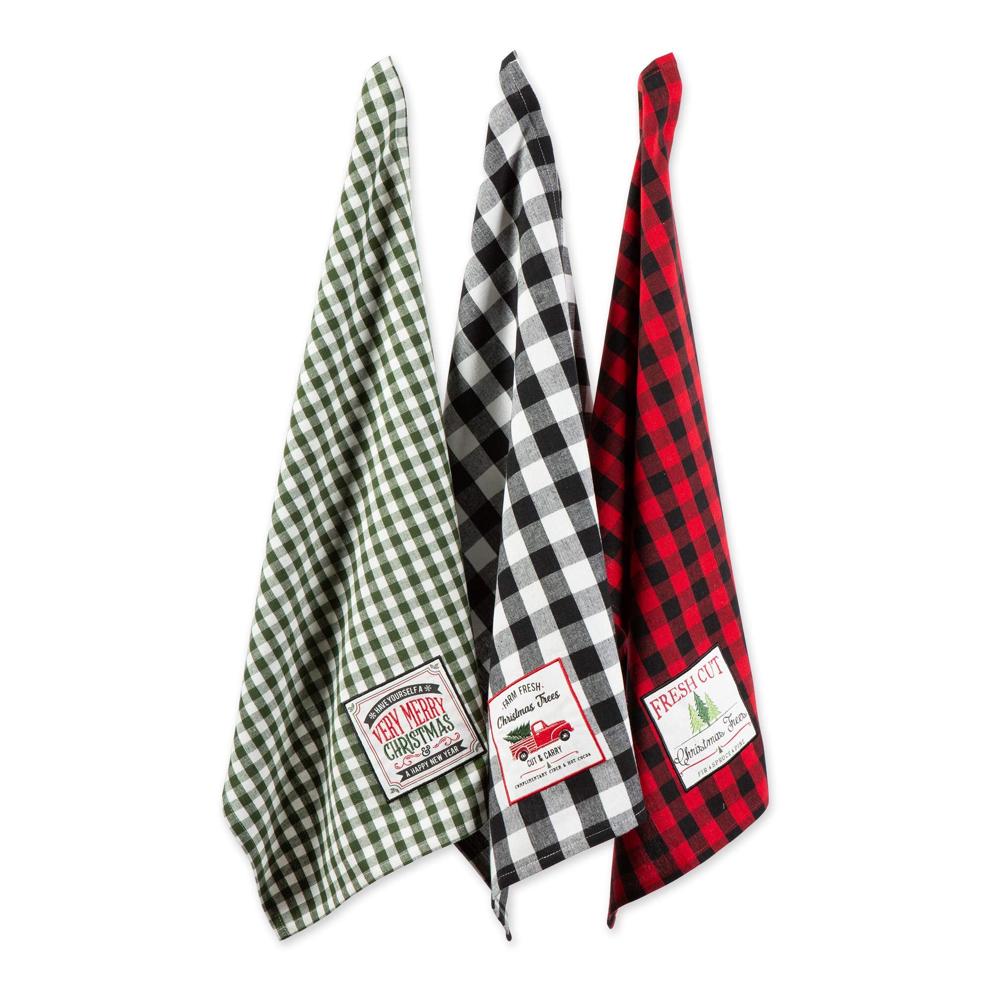 DII Asst Christmas Tree Farm Embellished Dishtowels Set/3