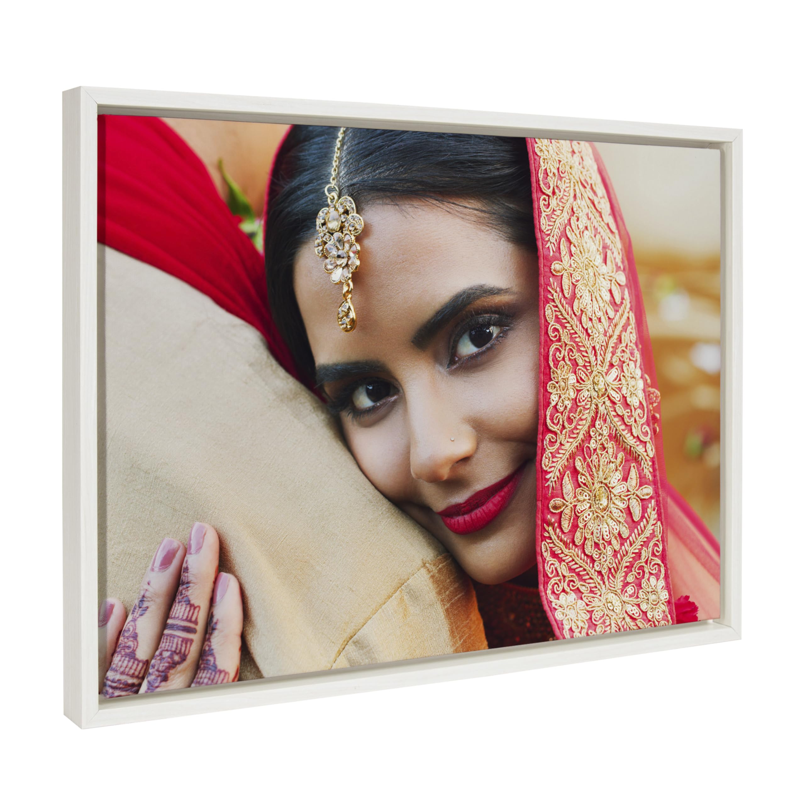 Kate And Laurel Sylvie Custom Printed Framed Canvas Wall Art, 24X18 White, Personal Canvas Print With Your Photos For Bedroom Or