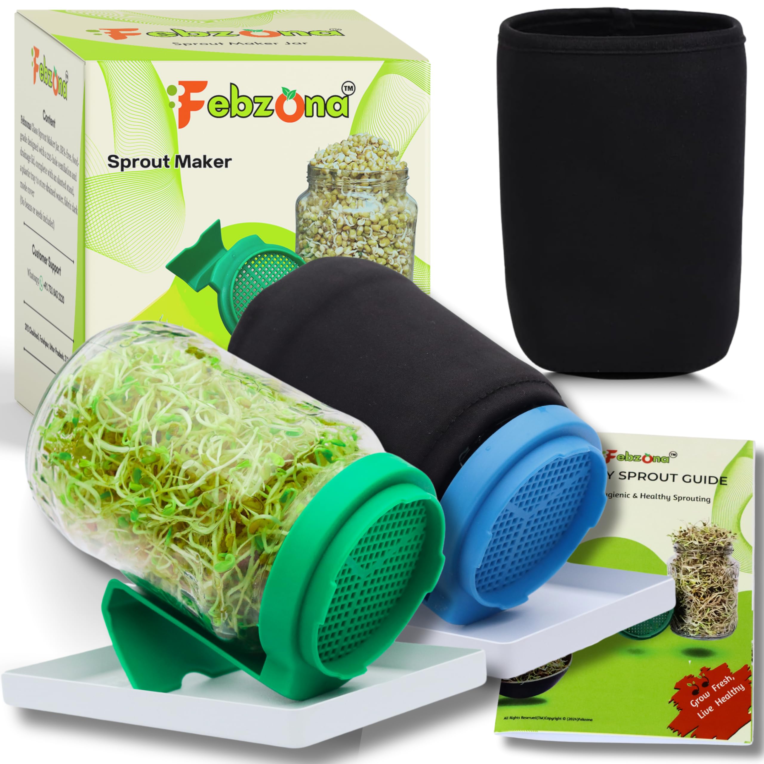 Febzona Sprout Maker Box Sprout Glass Jar Pack Of 2 With Cover And Tray, Sprouting Jar Sprouts Container Ankurit Karne Ka Dabba 