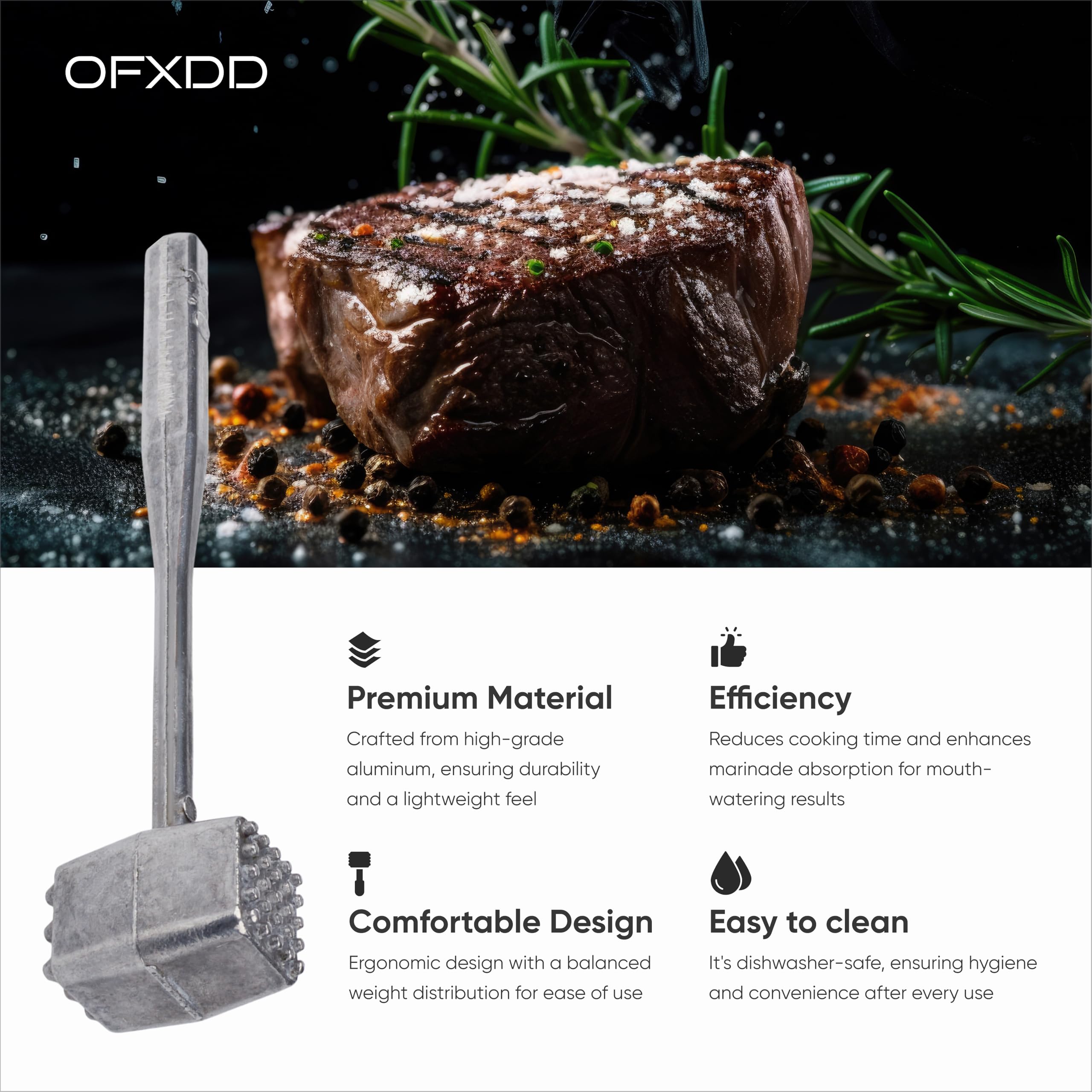 Professional Meat Tenderizer - Chef Metal Mallet for Meat Cooking - Hammer for Meat Cooking