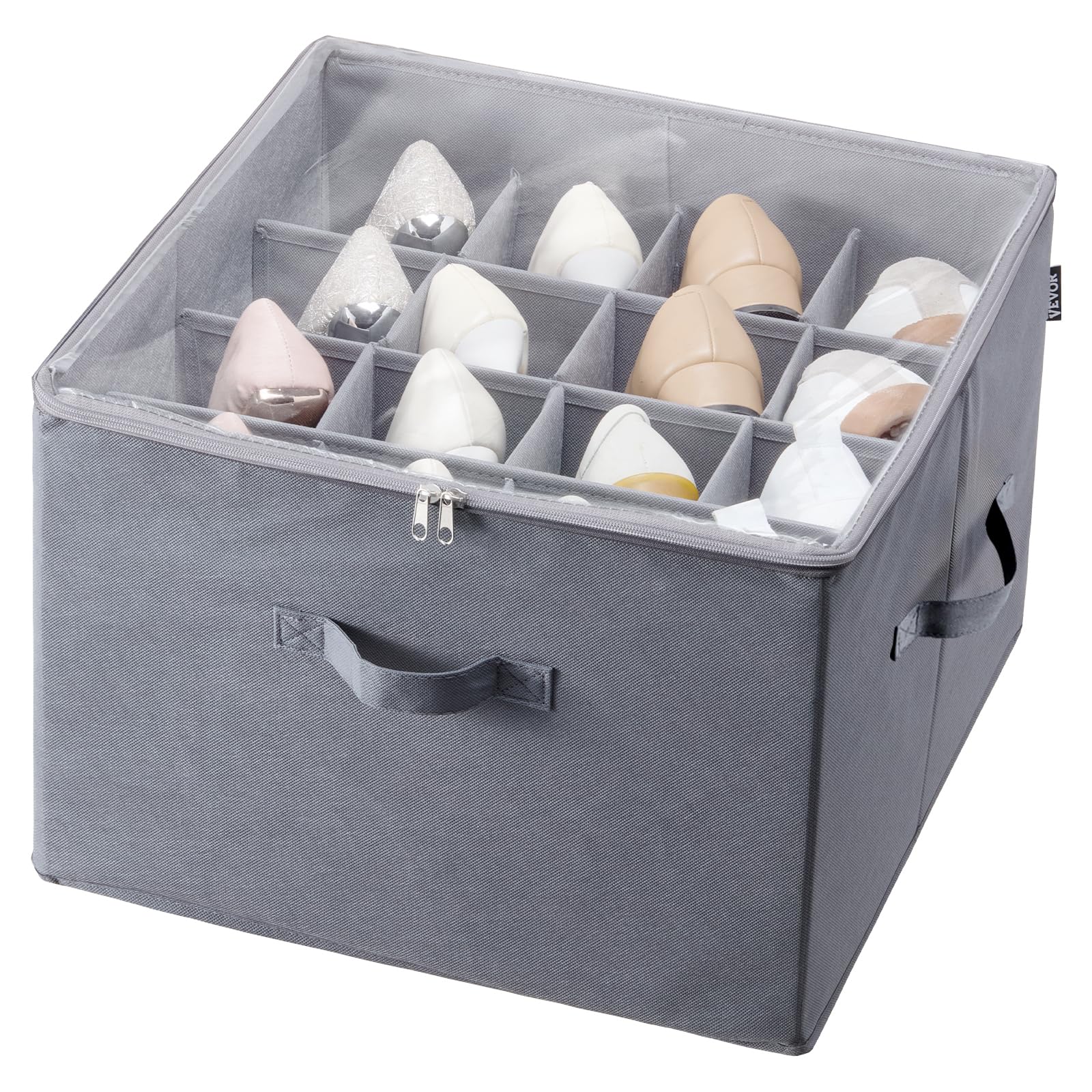 VEVOR Under Bed Shoe Storage Organizer, 1 Pack, 16 Compartments, Underbed Shoe Box Storage Containers Adjustable Dividers, Sanda