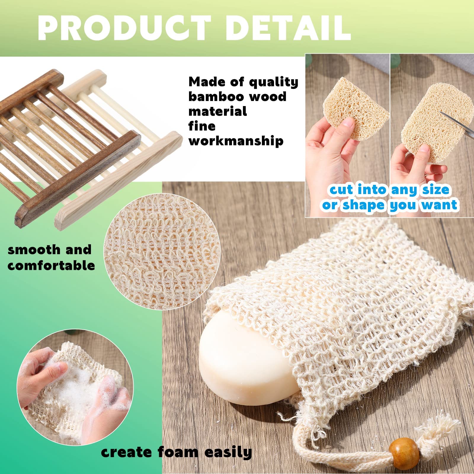 60 Pcs Soap Saver Set Including Wooden Soap Dish, Soap Exfoliating Bag, Soap Saver Pads Bulk With Self Drain, Bar Soap Holder Me