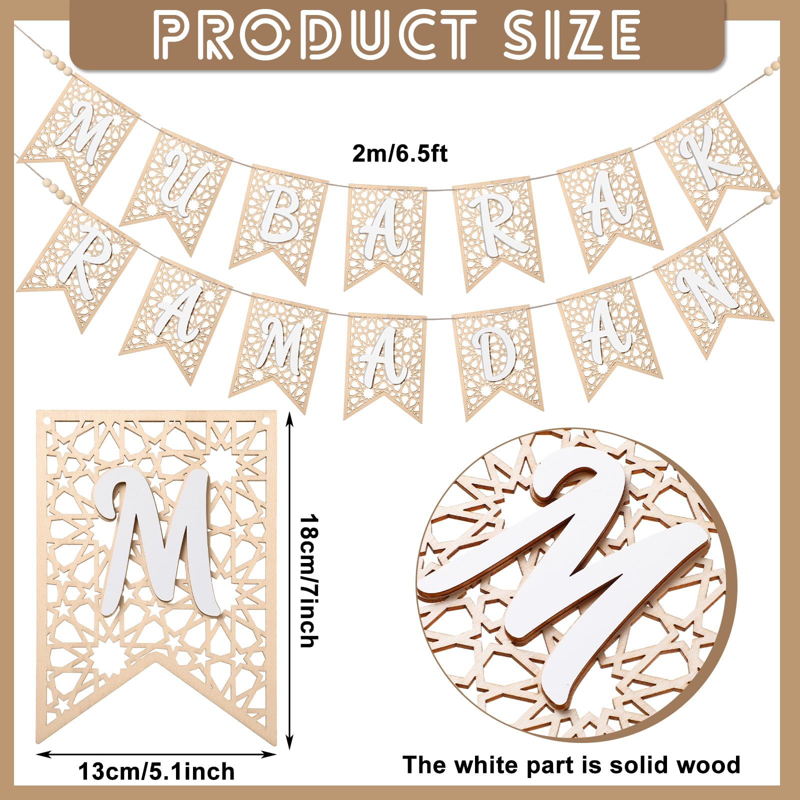 Smoothnovelty 2 Pcs Eid Ramadan Mubarak Banner Wooden Ramadan Mubarak Decoration Rustic Bead Ramadan Decorations Banner Muslim P