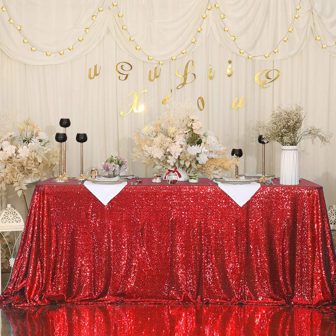 Eternal Beauty 50X80-Inch Red Sequin Tablecloth Shiny Sequins For Christmas Party/Wedding/Birthday/New Year (Red)
