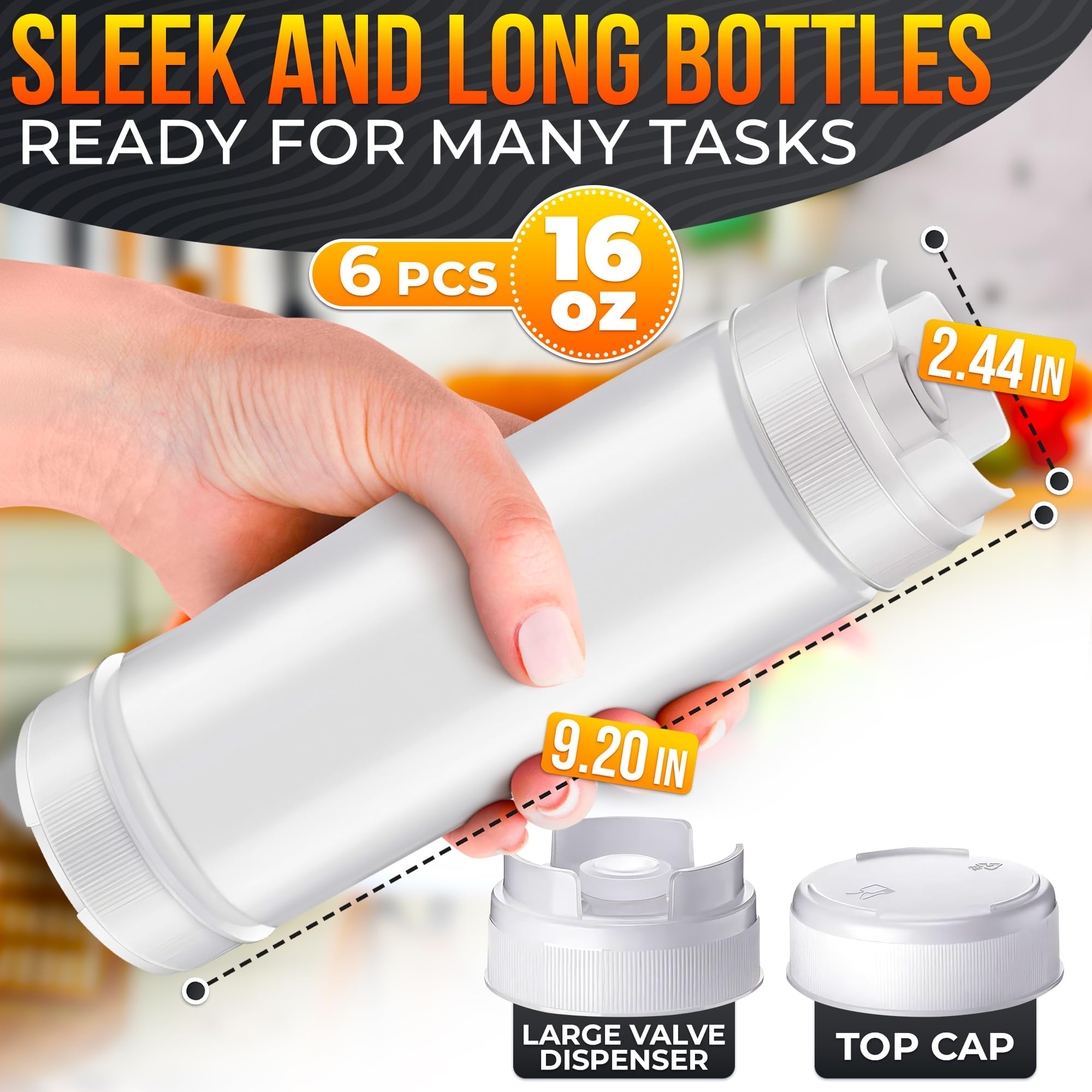 6Pcs 16Oz Squeeze Condiment Bottles - Plastic Squeeze 16 Oz Bottles for Liquids Pizza Sauce Squeeze Bottle Reusable Sauce Containers - Sauce Dispenser Clear Ketchup Squeeze Bottle Condiment Bottles