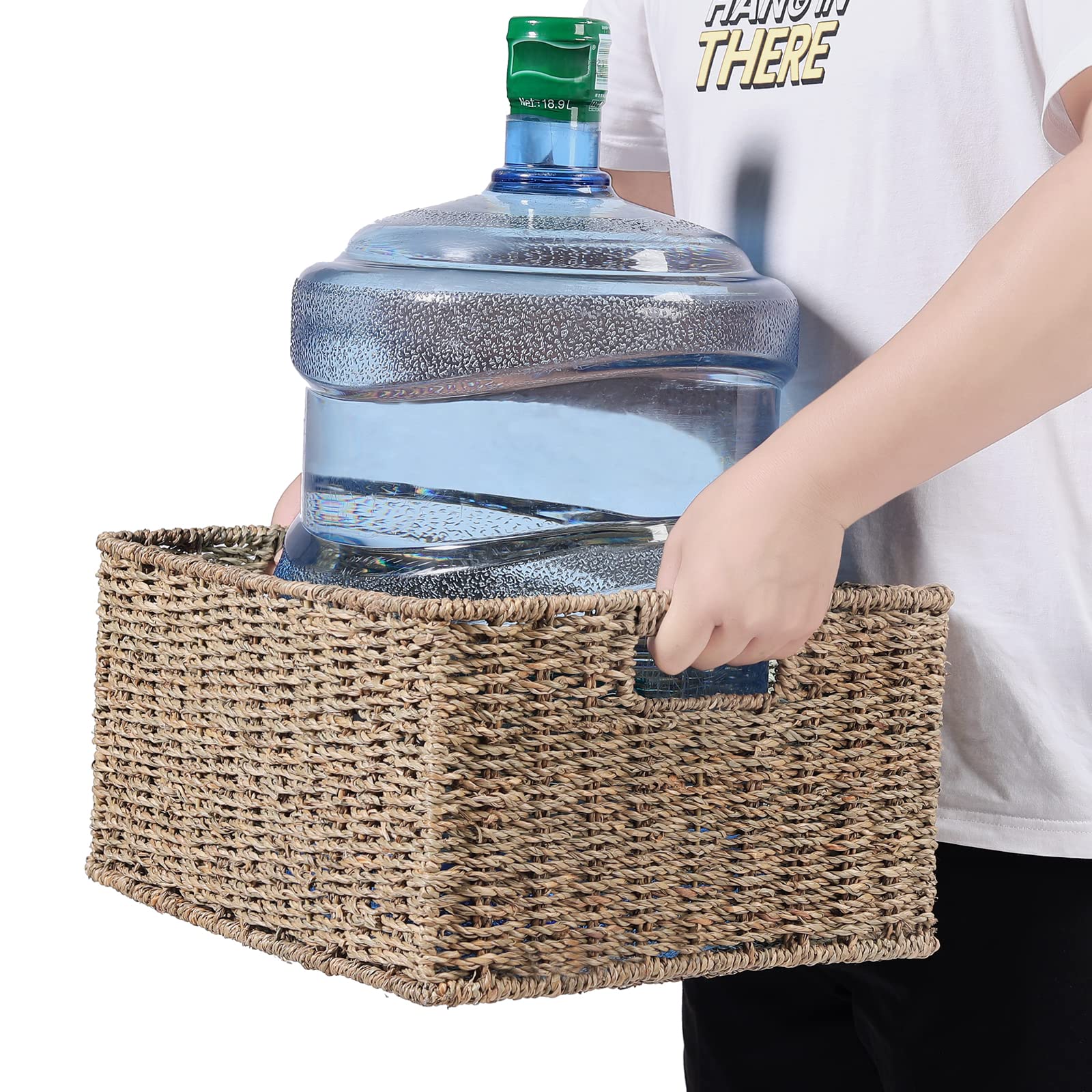 HOONEX Large Wicker Baskets for Storage  Seagrass Baskets with Dual Handles  Woven Baskets for Storage  Set of 2  Natural