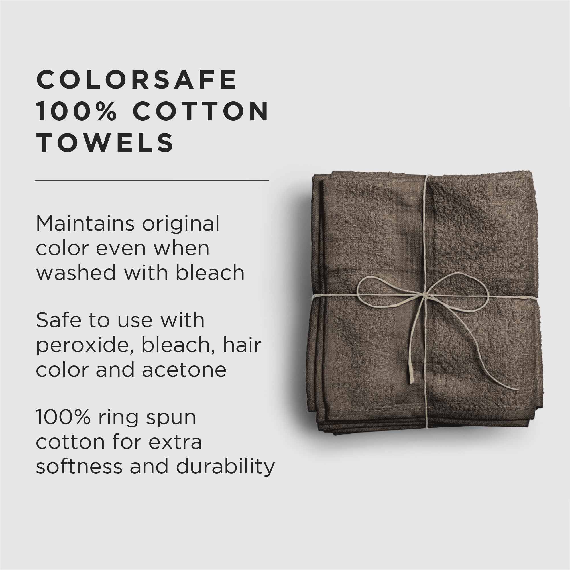 Fromm ColorSafe 100% Cotton Bleach Proof Salon Hair Towels for Hairstylists, Barbers, Spa, Gym in Brown, 16'' by 29'', 6 count A