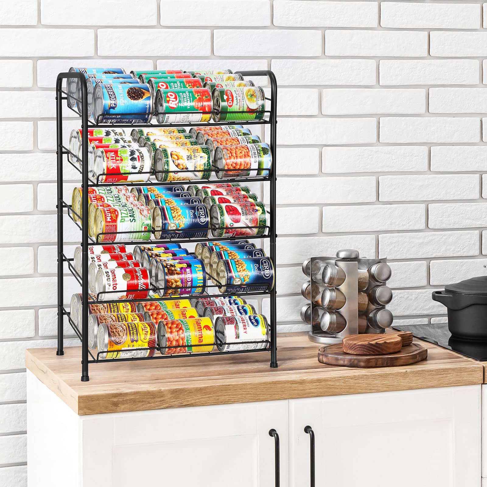Mooace Can Rack Organizer, 5 Tier Can Storage Dispenser Holds Up To 60 Cans For Pantry Kitchen Cabinet, Black