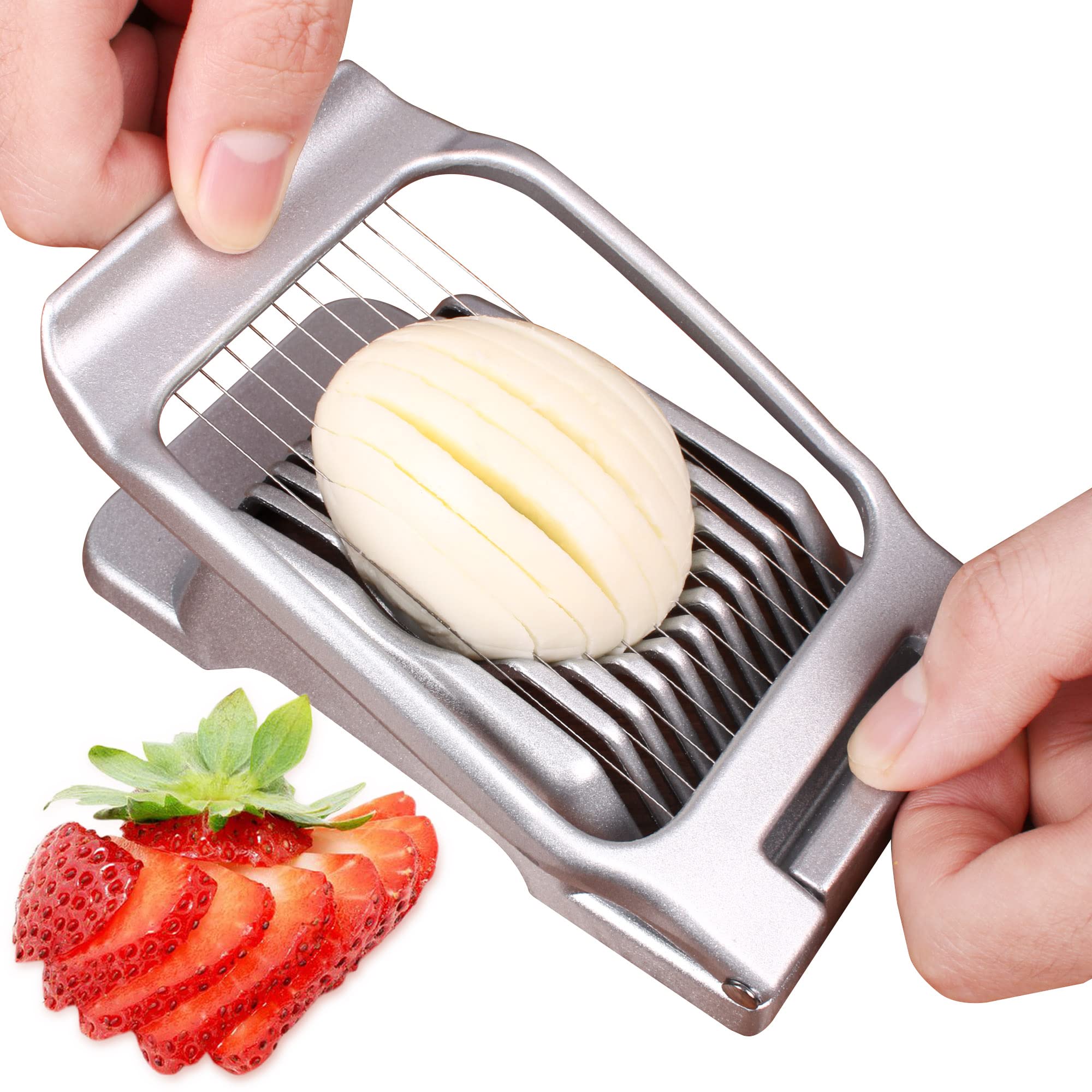 Egg Slicer For Hard Boiled Eggs Egg Cutter Strawberry Slicer Heavy Duty Aluminium Tomato Slicer Stainless Steel Wire Multipurpos