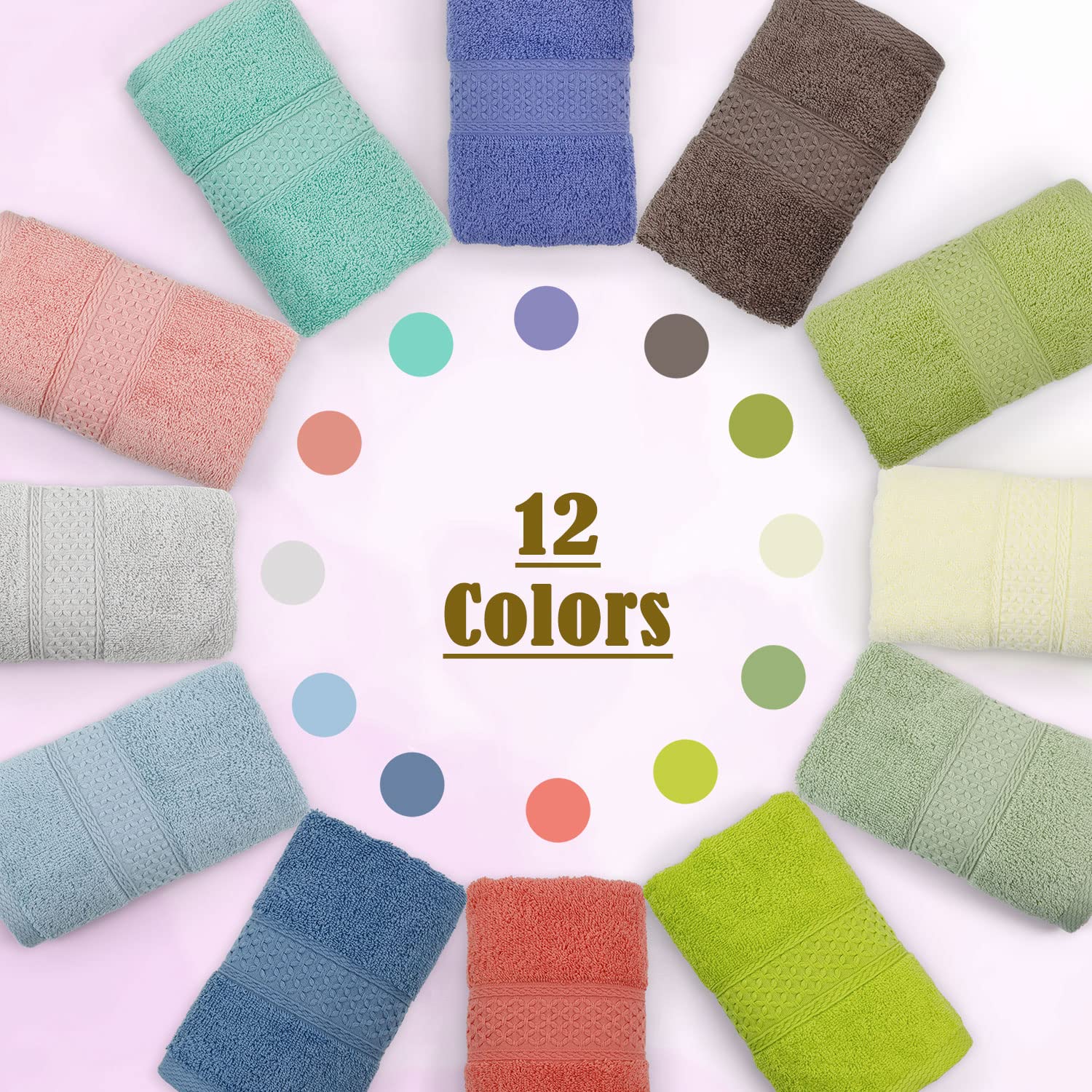 Cleanbear Hand Towels 12 Pack 12 Colors 100% Cotton Hand Towel Set For Bathrooms And Different Family Members - Ultra Soft Bath