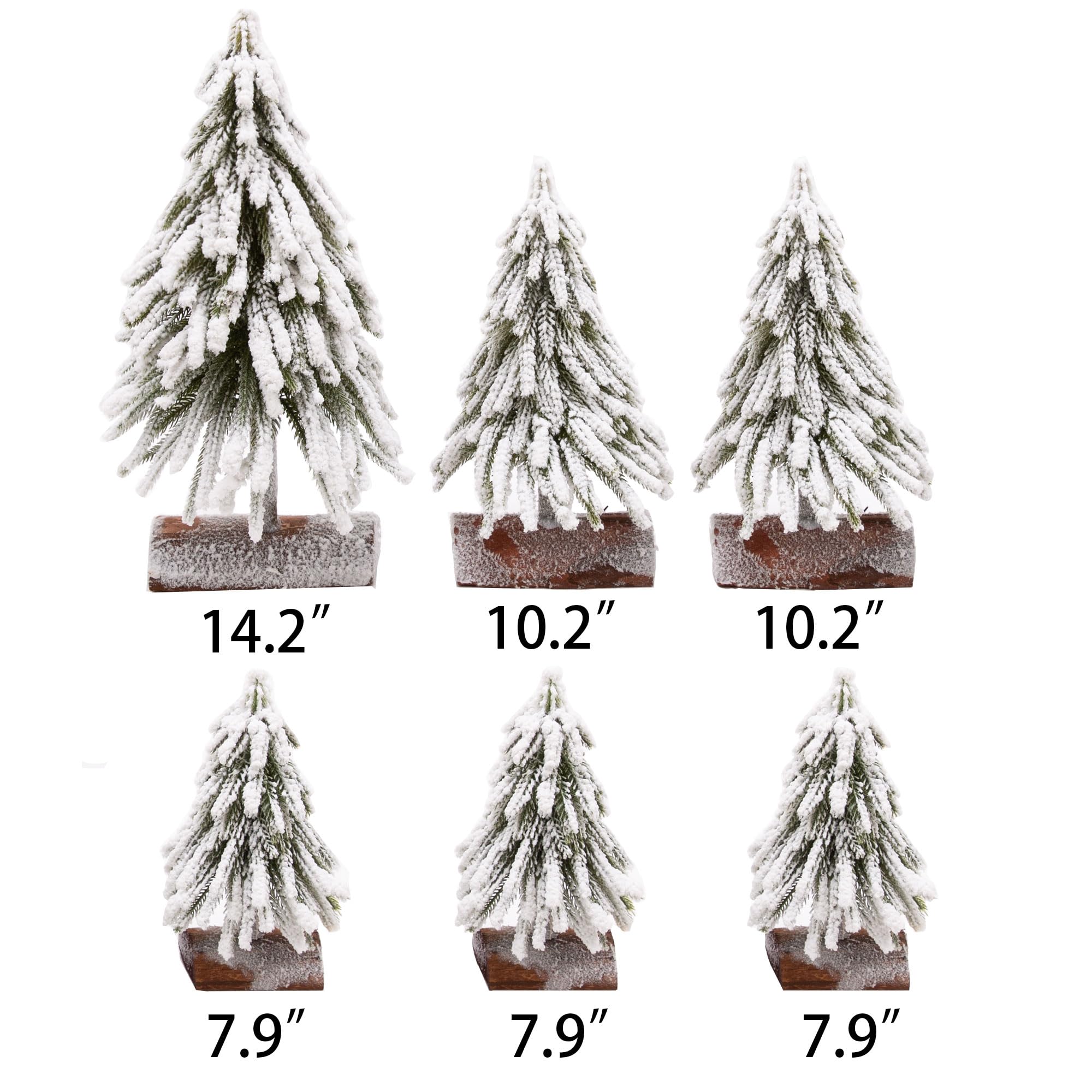 VGIA 6pcs Mini Christmas Tree Small Christmas Tree Artificial Separate Tabletop Trees with Spray Snow Wooden Bases for Winter Vi