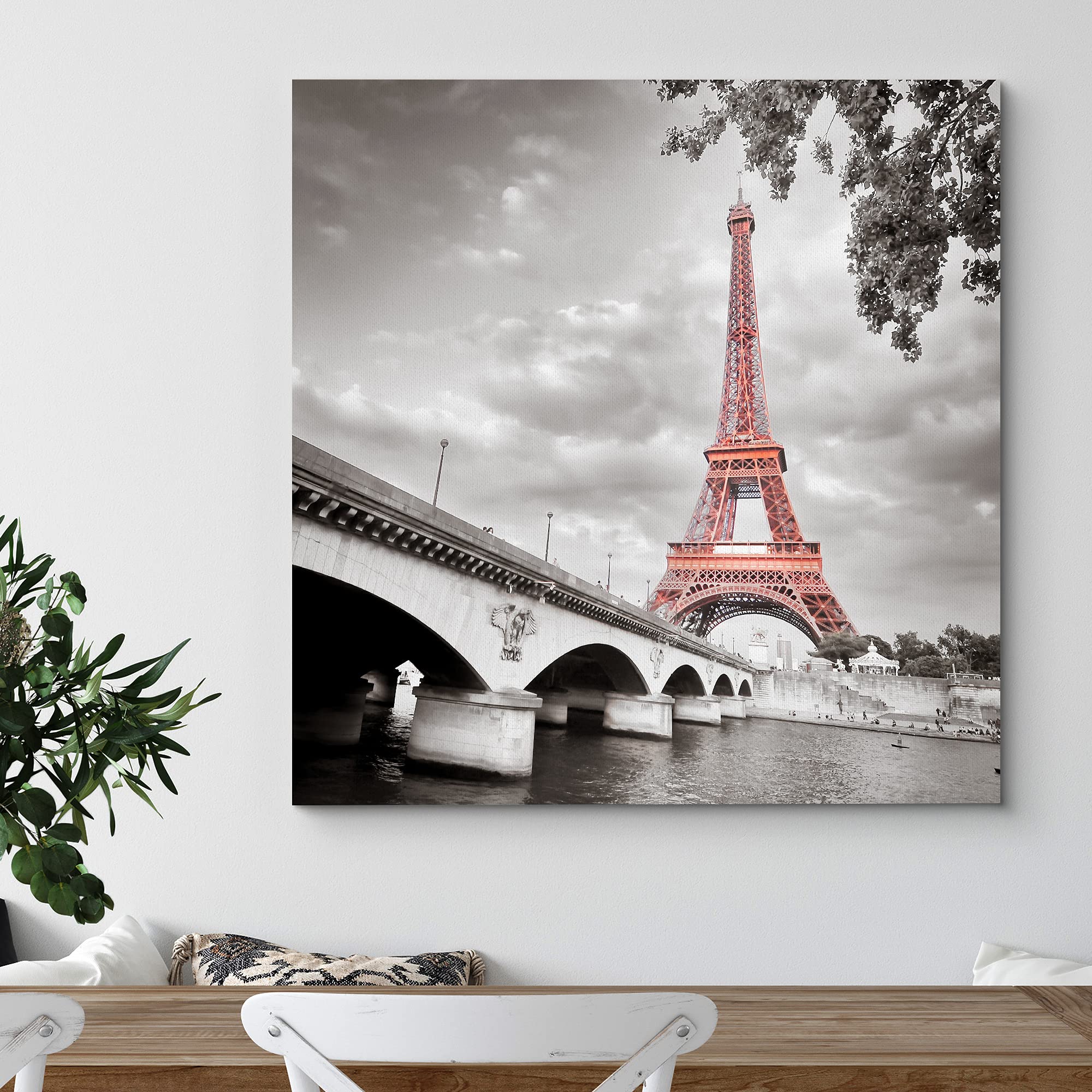 Wall26 Canvas Print Wall Art Pop Of Color Red Eiffel Tower In Paris Architecture & Maps Cities Photography Realism Chic Scenic R