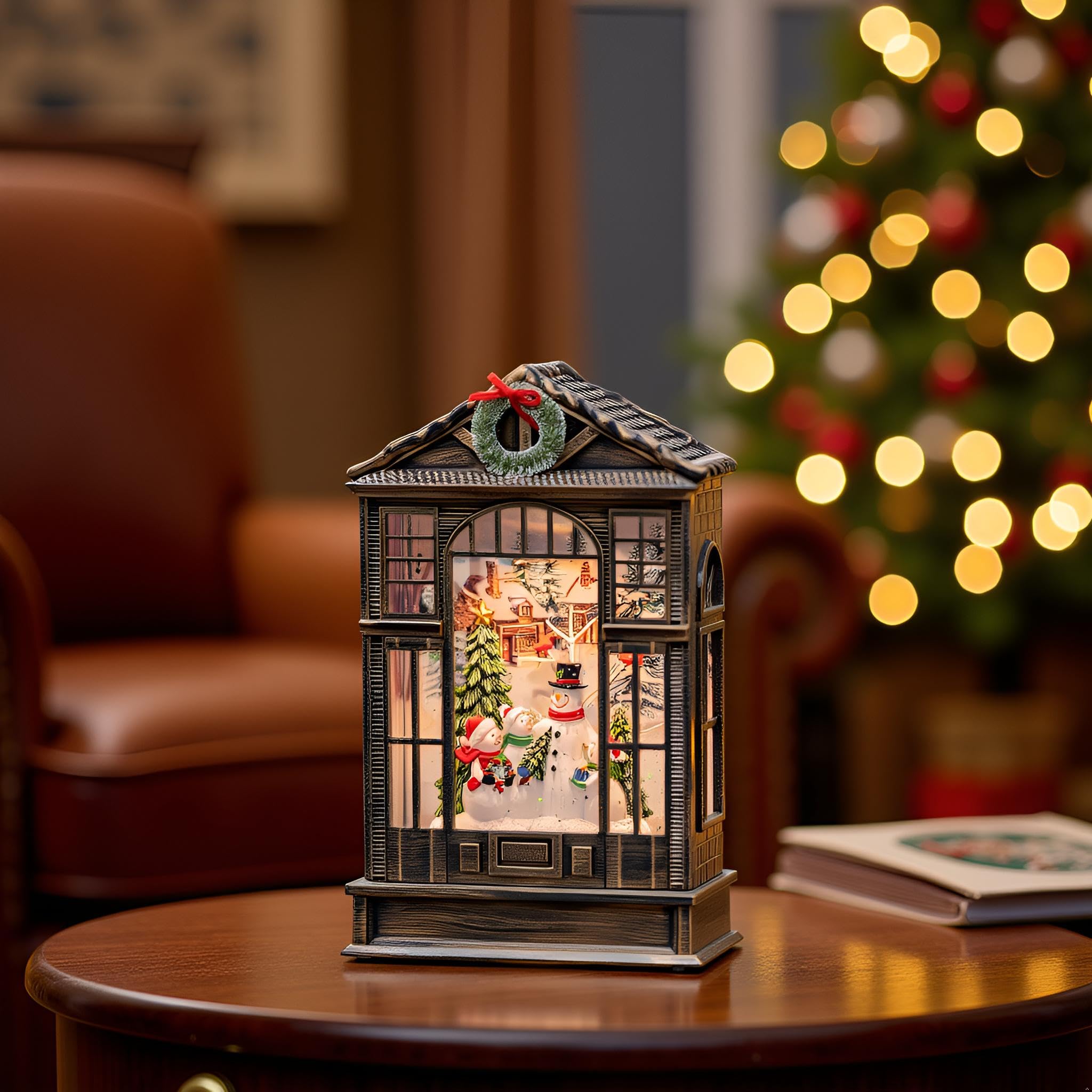 Christmas Snow Globe Lantern, Snowman Choir Musical Glowing Snow Globes, Indoor Home Christmas Decor, Battery or USB Powered, wi