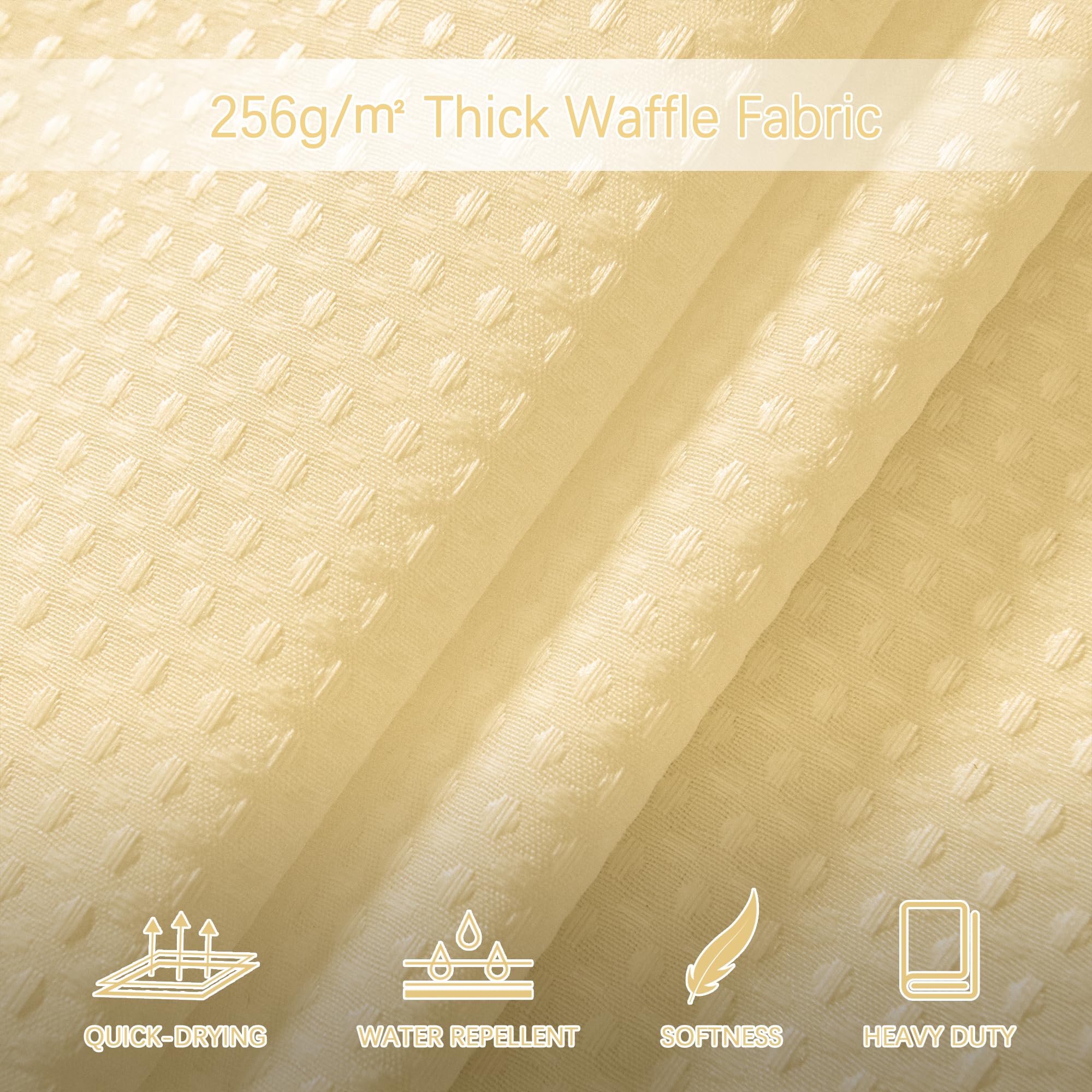 Pangsinne 78 Inch Shower Curtain Cream Beige Waffle Textured, 256Gsm Heavy Duty Weighted Fabric Shower Curtains, Hotel Quality L