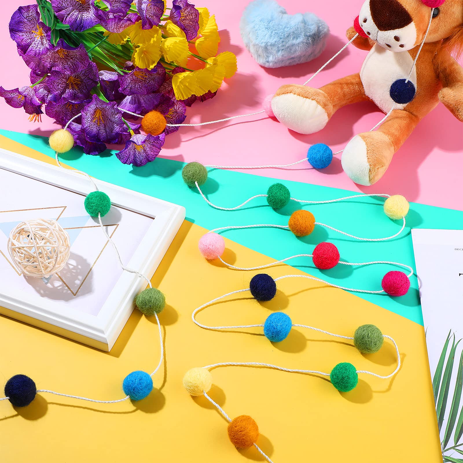 9.8 Feet Christmas Pom Pom Garland Felt Fabric Garland Set Colorful Tassel Garland 3.6 Feet Felt Pennant Banner For Xmas Tree Cl