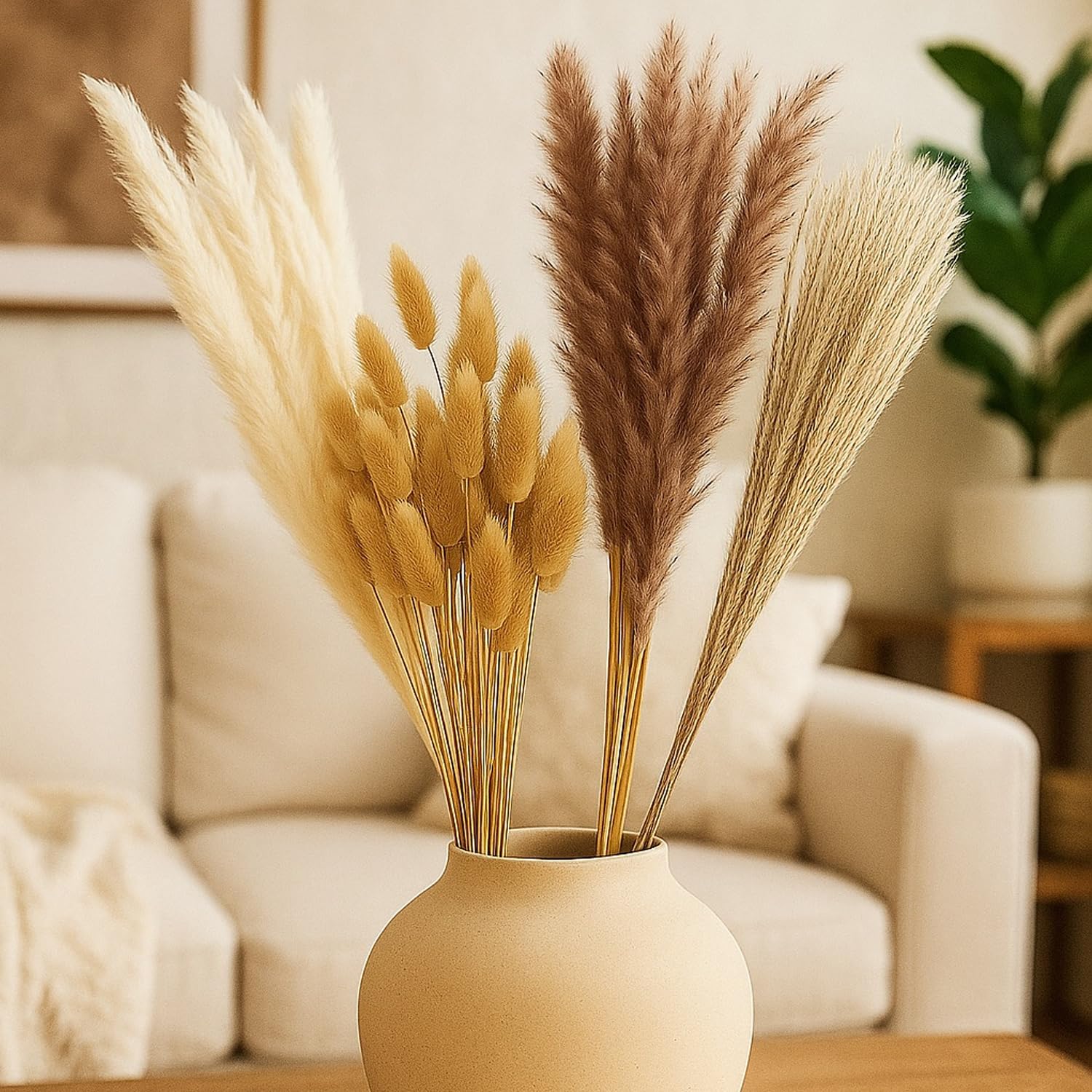 Tied Ribbons Set Of 100 Pcs Natural Dried Pampas Grass Contains Real Rabbit Bunny Tail Reed Pampas  Boho Bouquet Artificial Flo