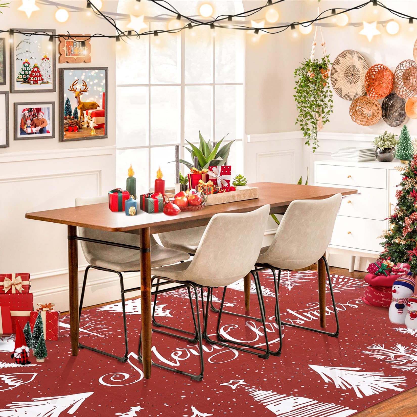GarveeHome Large Area Rug 8x10 Christmas Merry Chrismas Rugs Xmas Tree Decorative Floor Carpet Washable Low Pile Non Skid Rusg,