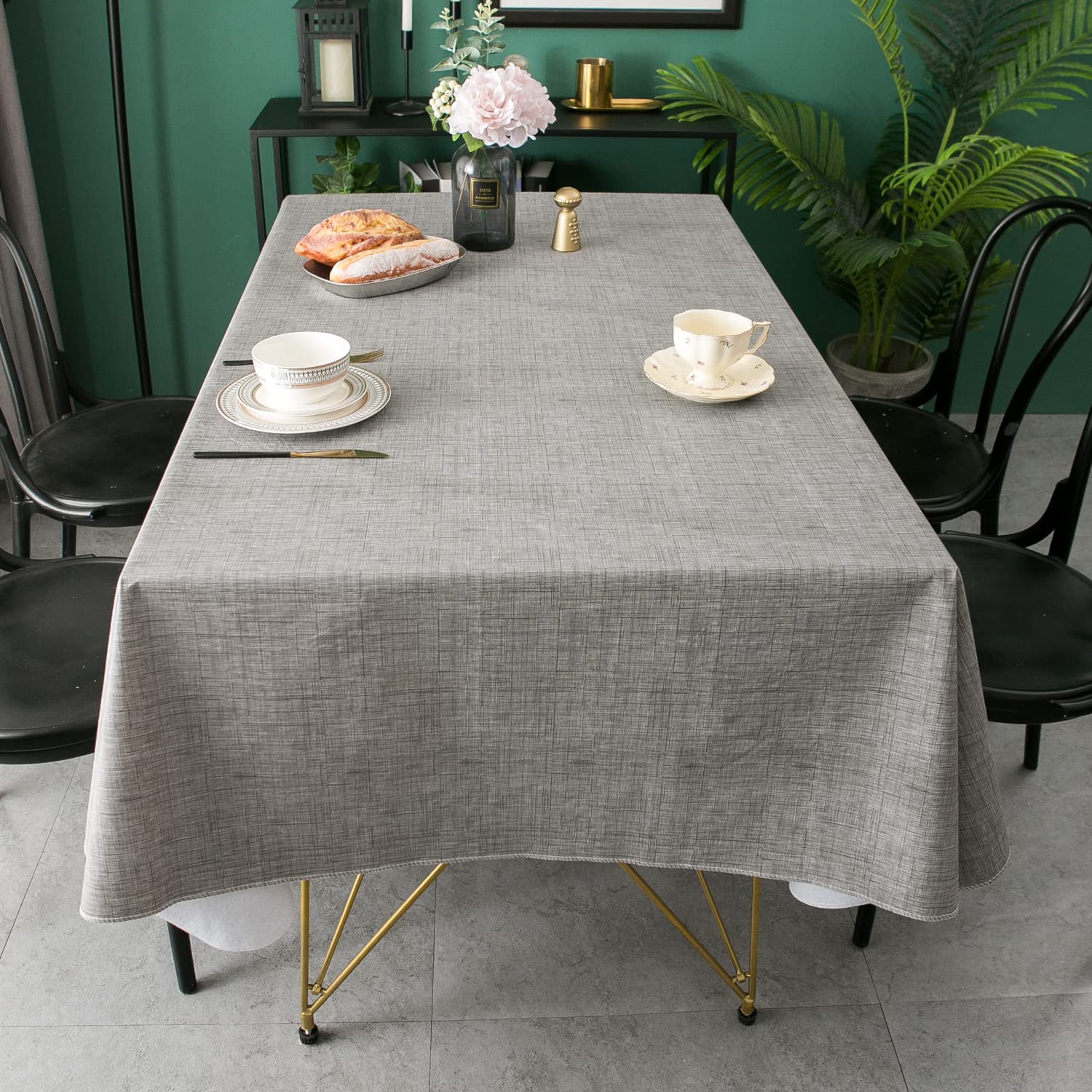 Pioggia Vinyl Tablecloth With Flannel Backing Oblong Waterproof Oil-Proof Plastic Table Cloth Wipeable Pvc Table Cover For Indoo